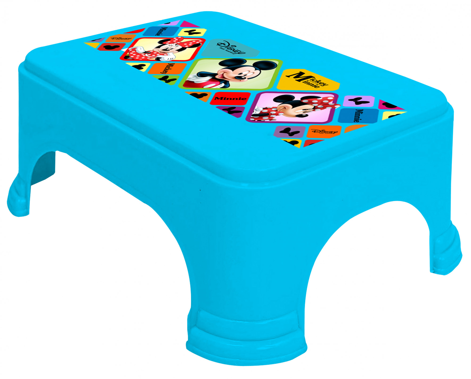 Kuber Industries Disney Mickey Minnie Print Square Plastic Bathroom Stool (Set of 3, Pink & Cream & Blue) -HS_35_KUBMART17743