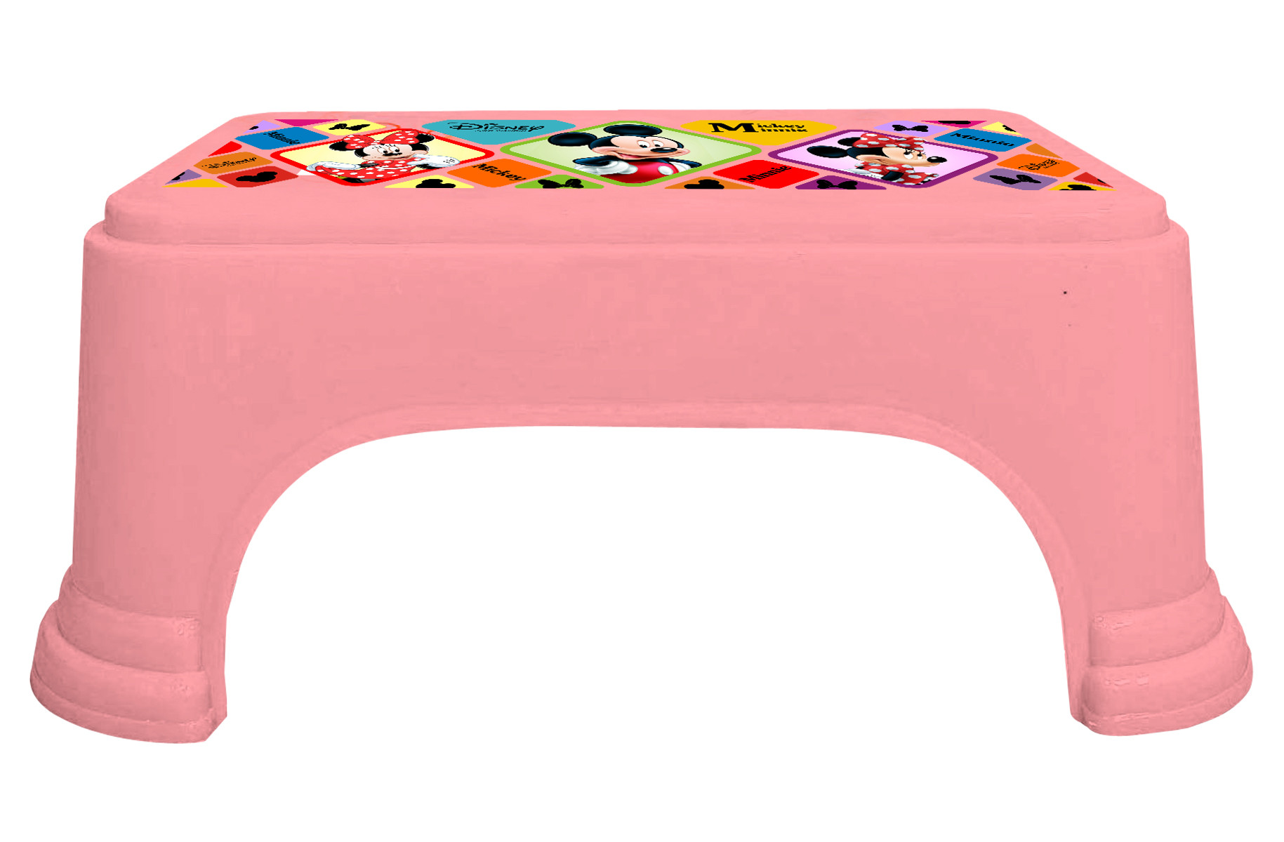 Kuber Industries Disney Mickey Minnie Print Square Plastic Bathroom Stool (Set of 3, Pink & Cream & White) -HS_35_KUBMART17747
