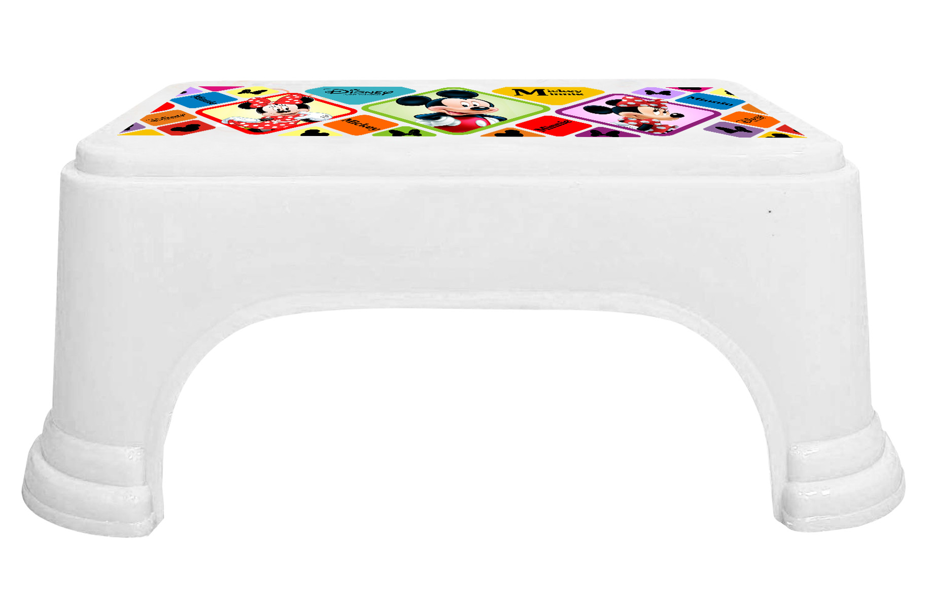 Kuber Industries Disney Mickey Minnie Print Square Plastic Bathroom Stool (Whte) -HS_35_KUBMART17717