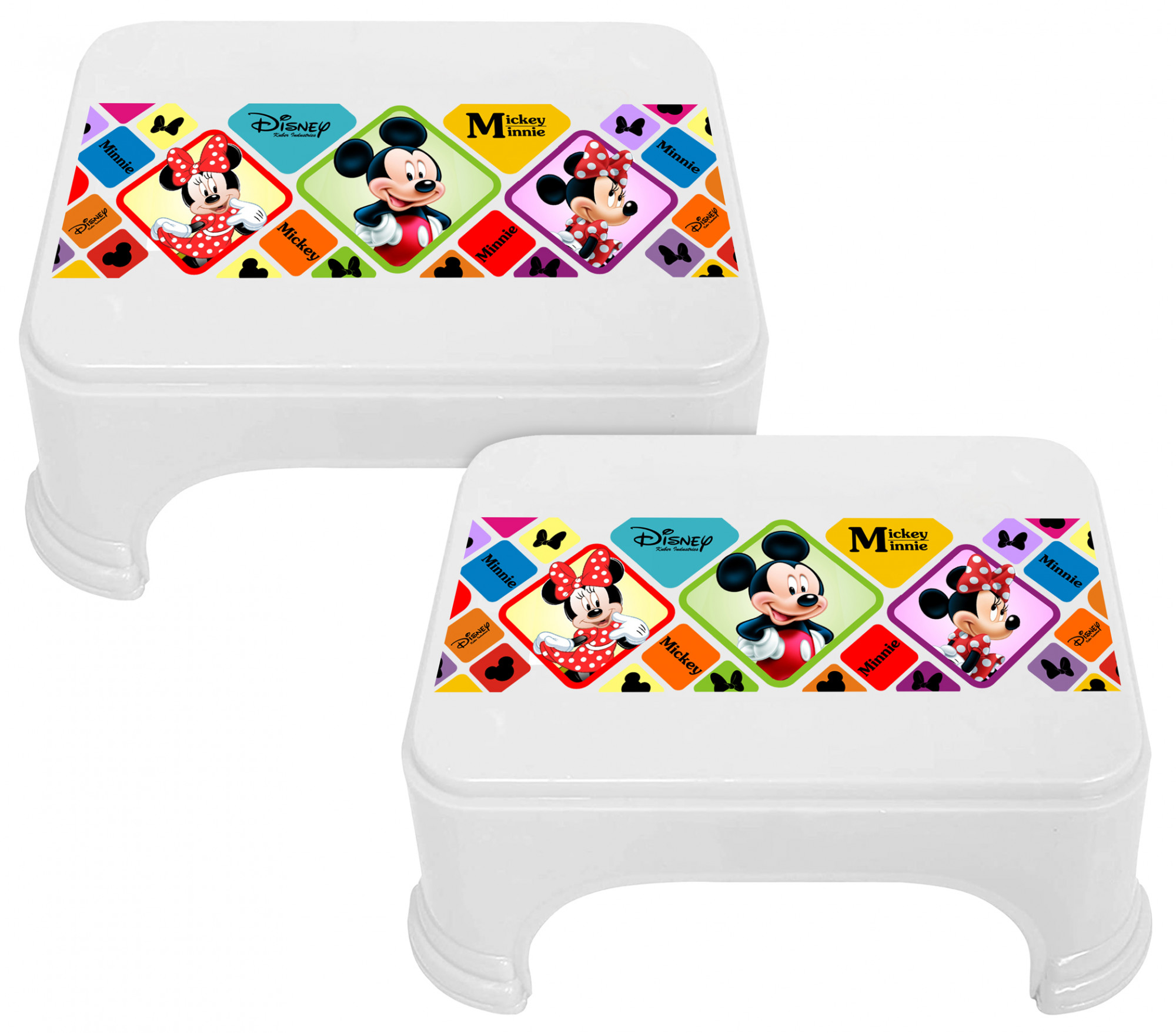 Kuber Industries Disney Mickey Minnie Print Square Plastic Bathroom Stool (Whte) -HS_35_KUBMART17717