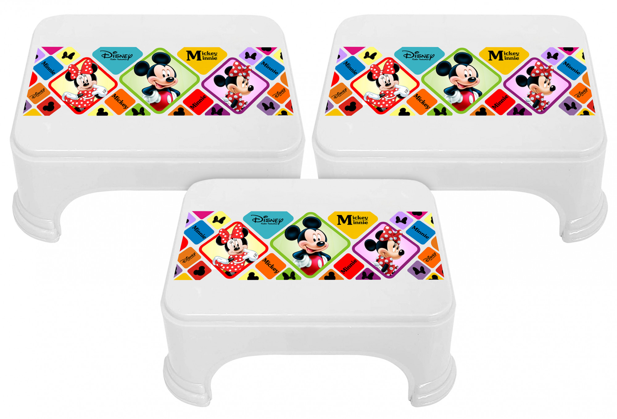 Kuber Industries Disney Mickey Minnie Print Square Plastic Bathroom Stool (Whte) -HS_35_KUBMART17717