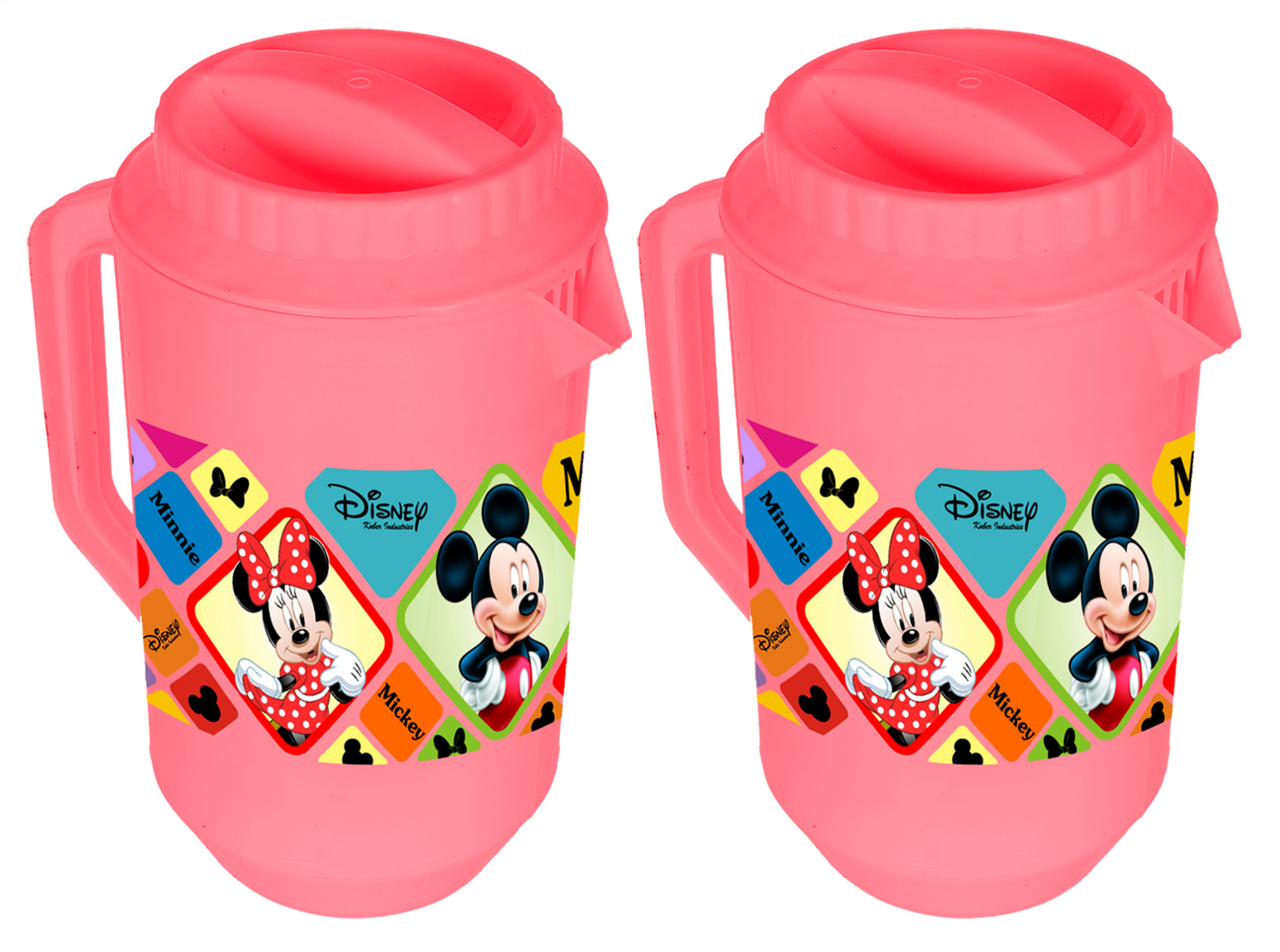 Kuber Industries Disney Mickey Minnie Print Unbreakable Multipurpose Plastic Water & Juice Jug With Lid,2 Ltr (Pink)