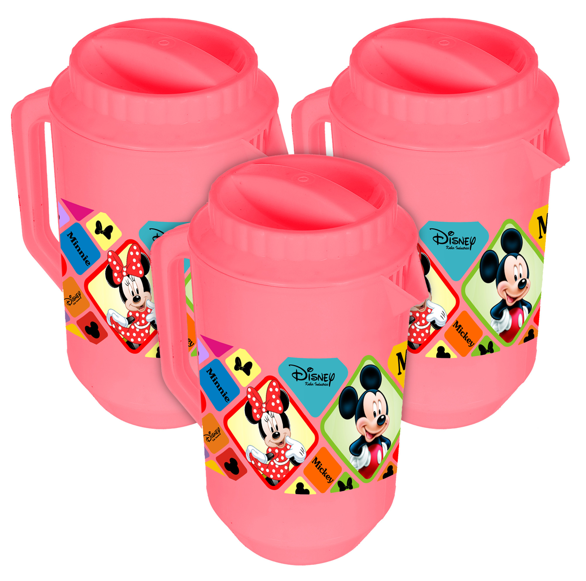 Kuber Industries Disney Mickey Minnie Print Unbreakable Multipurpose Plastic Water & Juice Jug With Lid,2 Ltr (Pink)