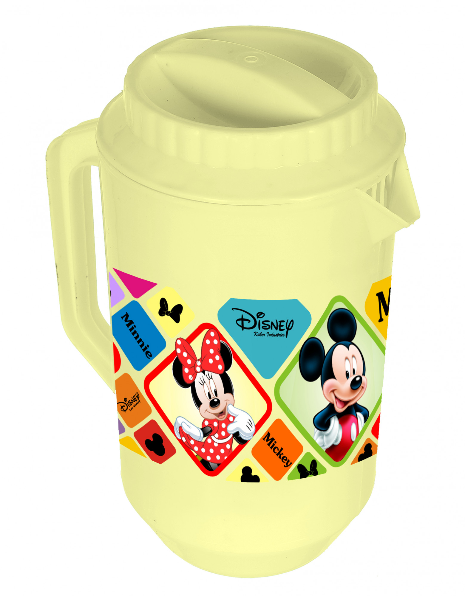 Kuber Industries Disney Mickey Minnie Print Unbreakable Multipurpose Plastic Water & Juice Jug With Lid,2 Ltr (Cream)