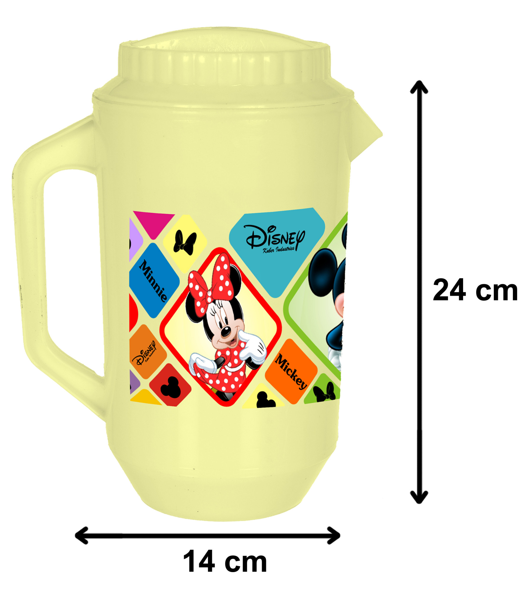 Kuber Industries Disney Mickey Minnie Print Unbreakable Multipurpose Plastic Water & Juice Jug With Lid,2 Ltr (Cream)