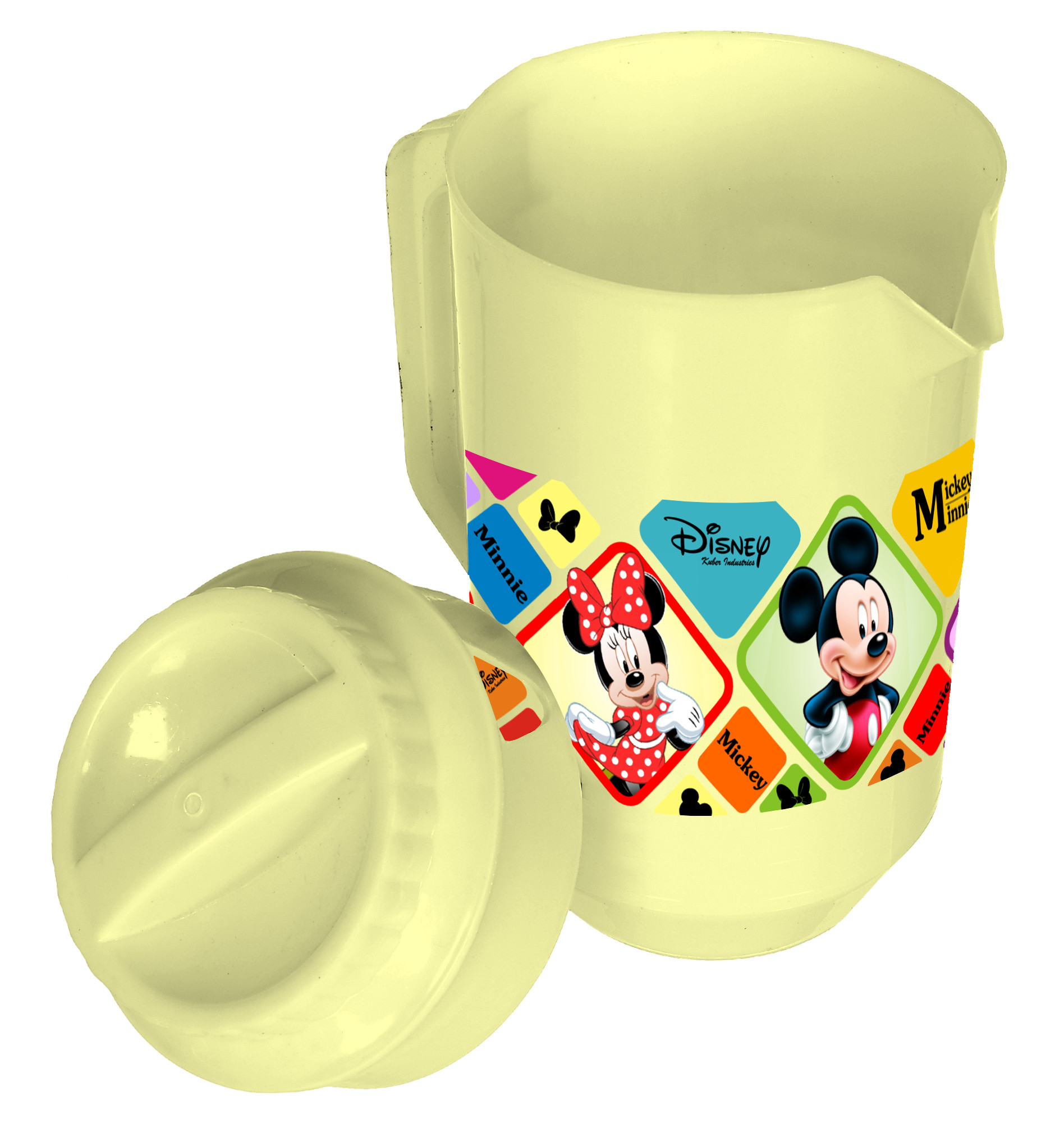 Kuber Industries Disney Mickey Minnie Print Unbreakable Multipurpose Plastic Water & Juice Jug With Lid,2 Ltr (Cream)