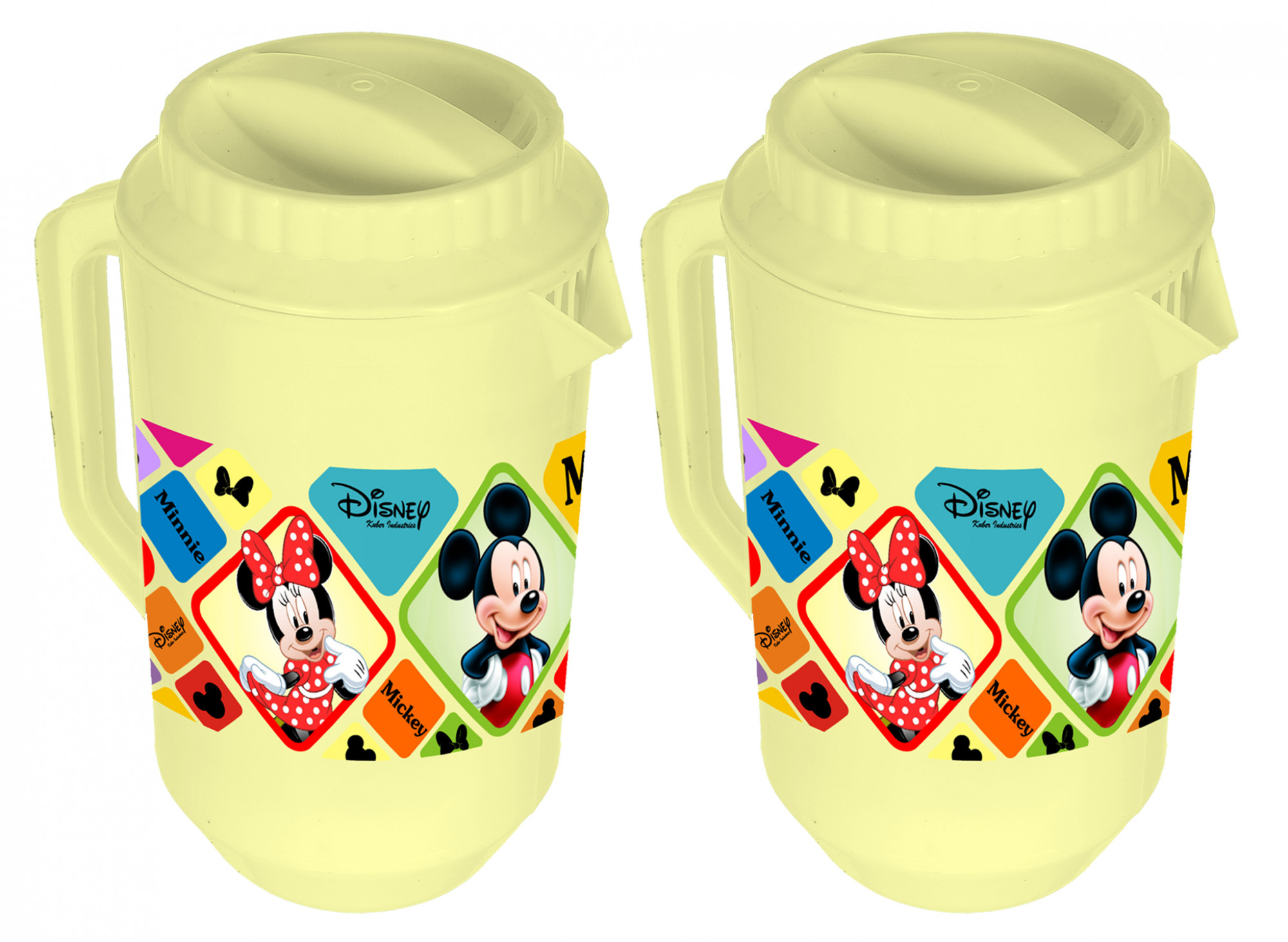 Kuber Industries Disney Mickey Minnie Print Unbreakable Multipurpose Plastic Water & Juice Jug With Lid,2 Ltr (Cream)