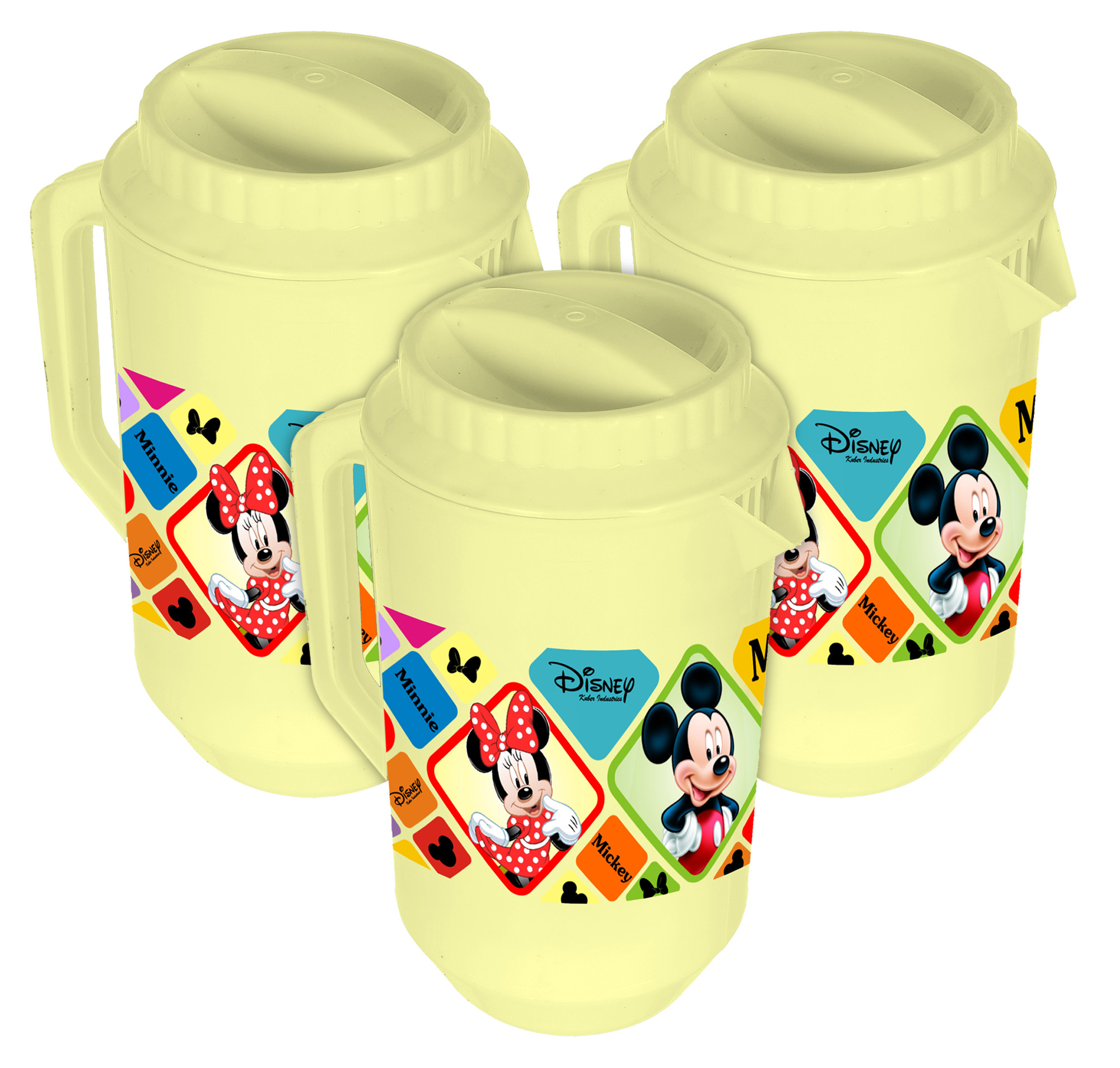 Kuber Industries Disney Mickey Minnie Print Unbreakable Multipurpose Plastic Water & Juice Jug With Lid,2 Ltr (Cream)