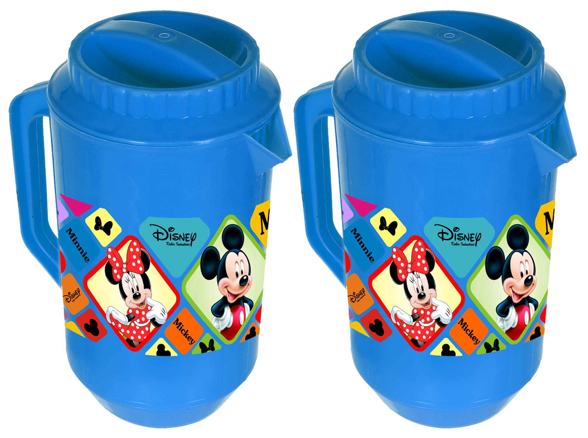 Kuber Industries Disney Mickey Minnie Print Unbreakable Multipurpose Plastic Water & Juice Jug With Lid,2 Ltr (Blue)