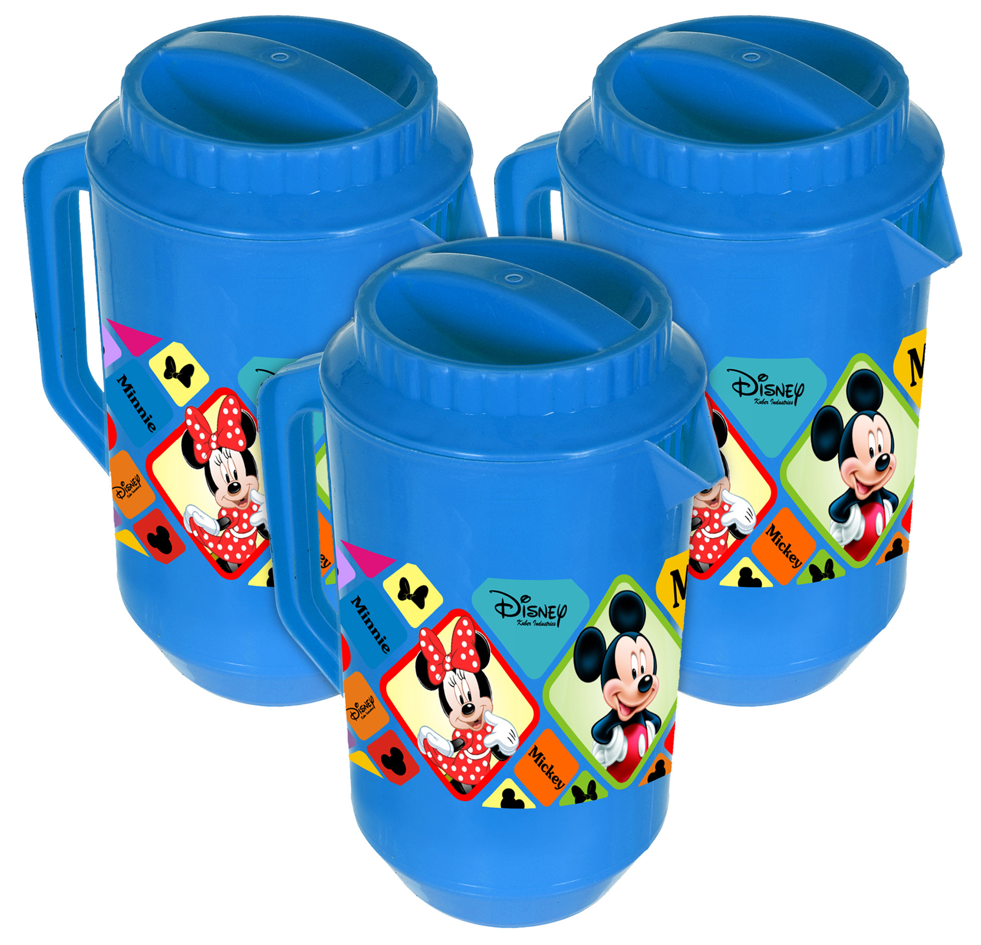 Kuber Industries Disney Mickey Minnie Print Unbreakable Multipurpose Plastic Water & Juice Jug With Lid,2 Ltr (Blue)