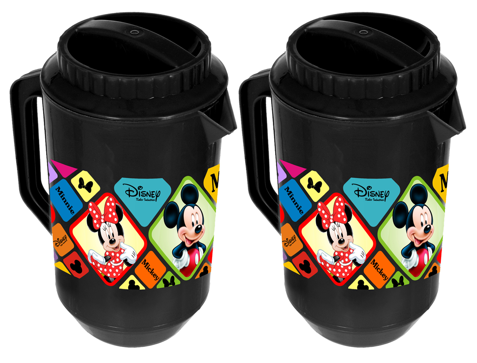 Kuber Industries Disney Mickey Minnie Print Unbreakable Multipurpose Plastic Water & Juice Jug With Lid,2 Ltr (Black)