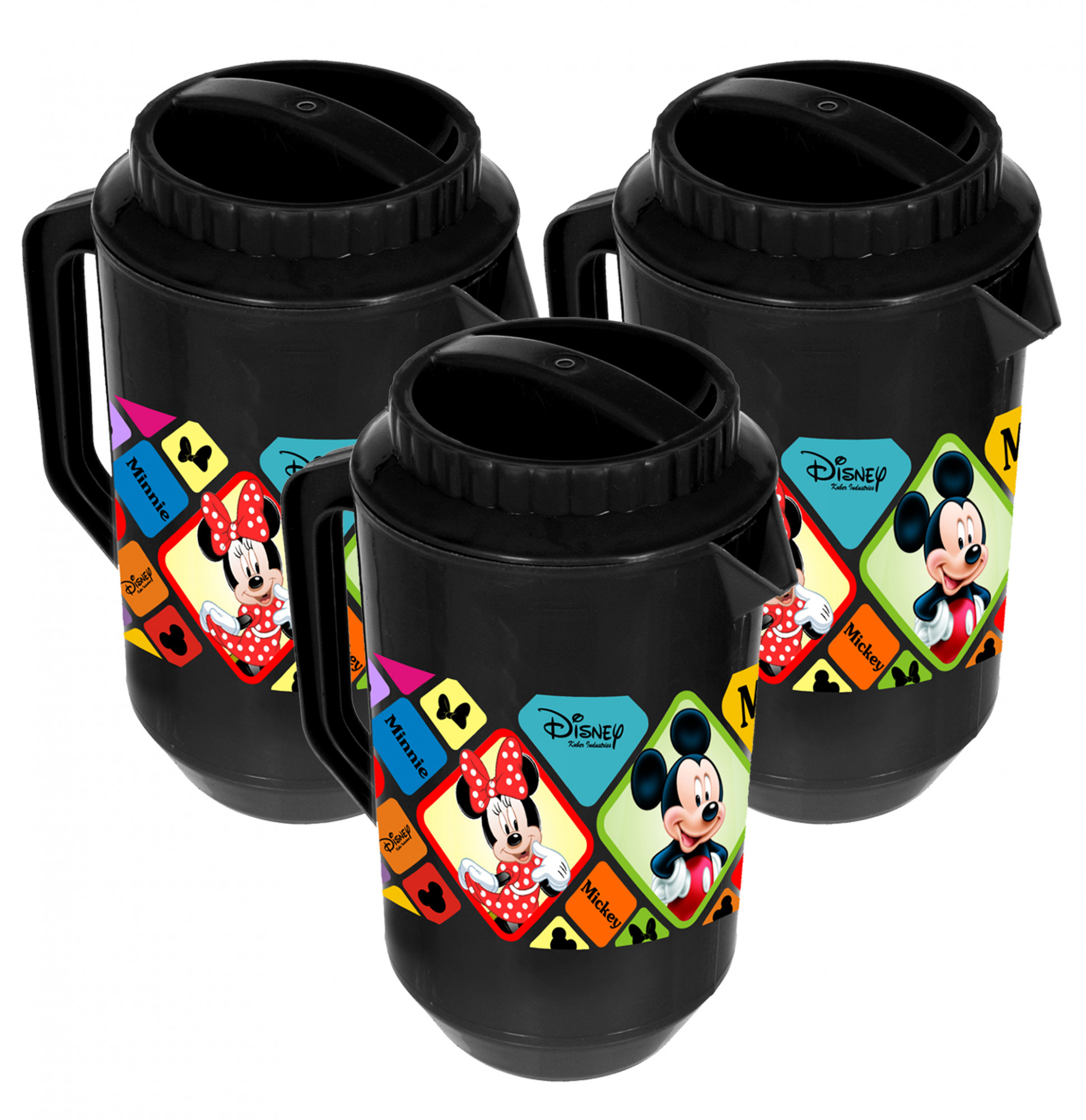Kuber Industries Disney Mickey Minnie Print Unbreakable Multipurpose Plastic Water & Juice Jug With Lid,2 Ltr (Black)