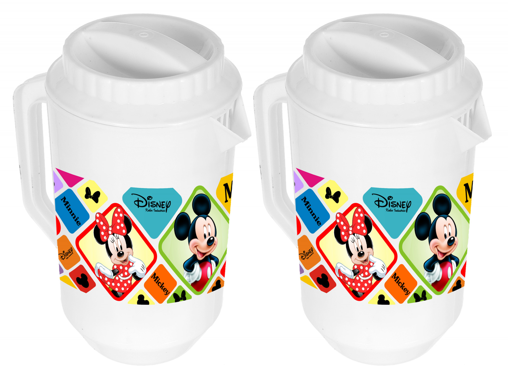 Kuber Industries Disney Mickey Minnie Print Unbreakable Multipurpose Plastic Water & Juice Jug With Lid,2 Ltr (White)