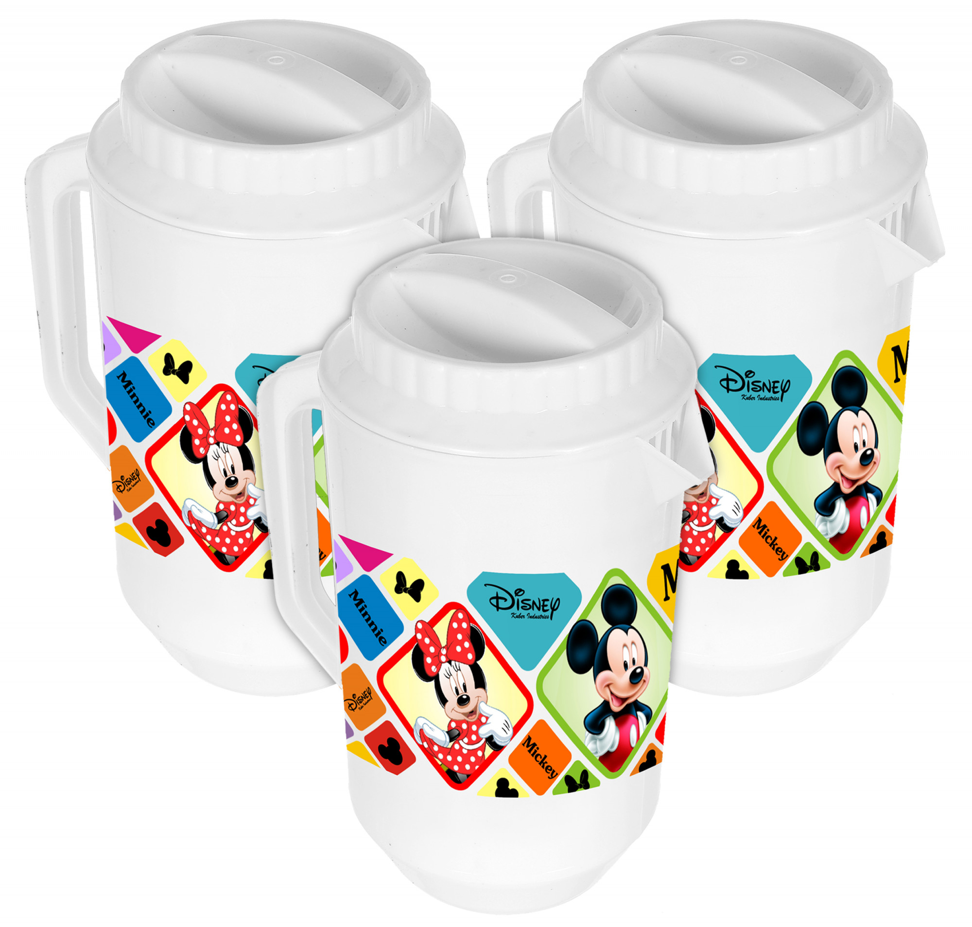 Kuber Industries Disney Mickey Minnie Print Unbreakable Multipurpose Plastic Water & Juice Jug With Lid,2 Ltr (White)