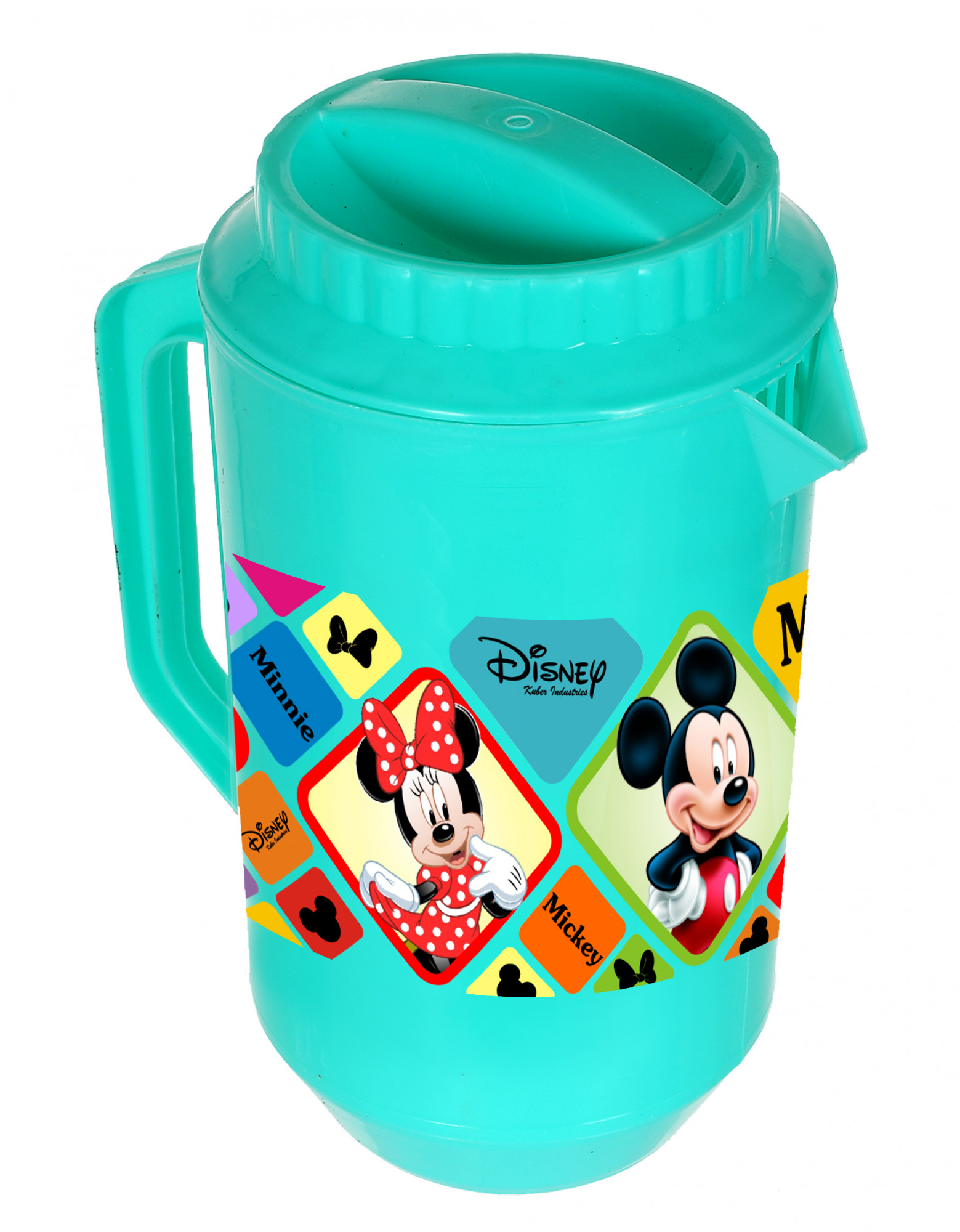 Kuber Industries Disney Mickey Minnie Print Unbreakable Multipurpose Plastic Water & Juice Jug With Lid,2 Ltr (Green)