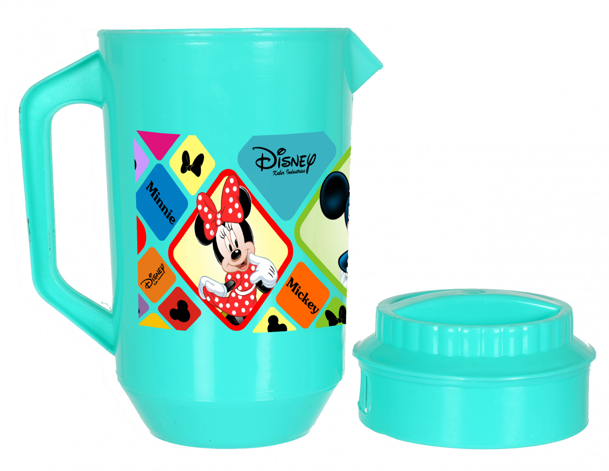 Kuber Industries Disney Mickey Minnie Print Unbreakable Multipurpose Plastic Water & Juice Jug With Lid,2 Ltr (Green)