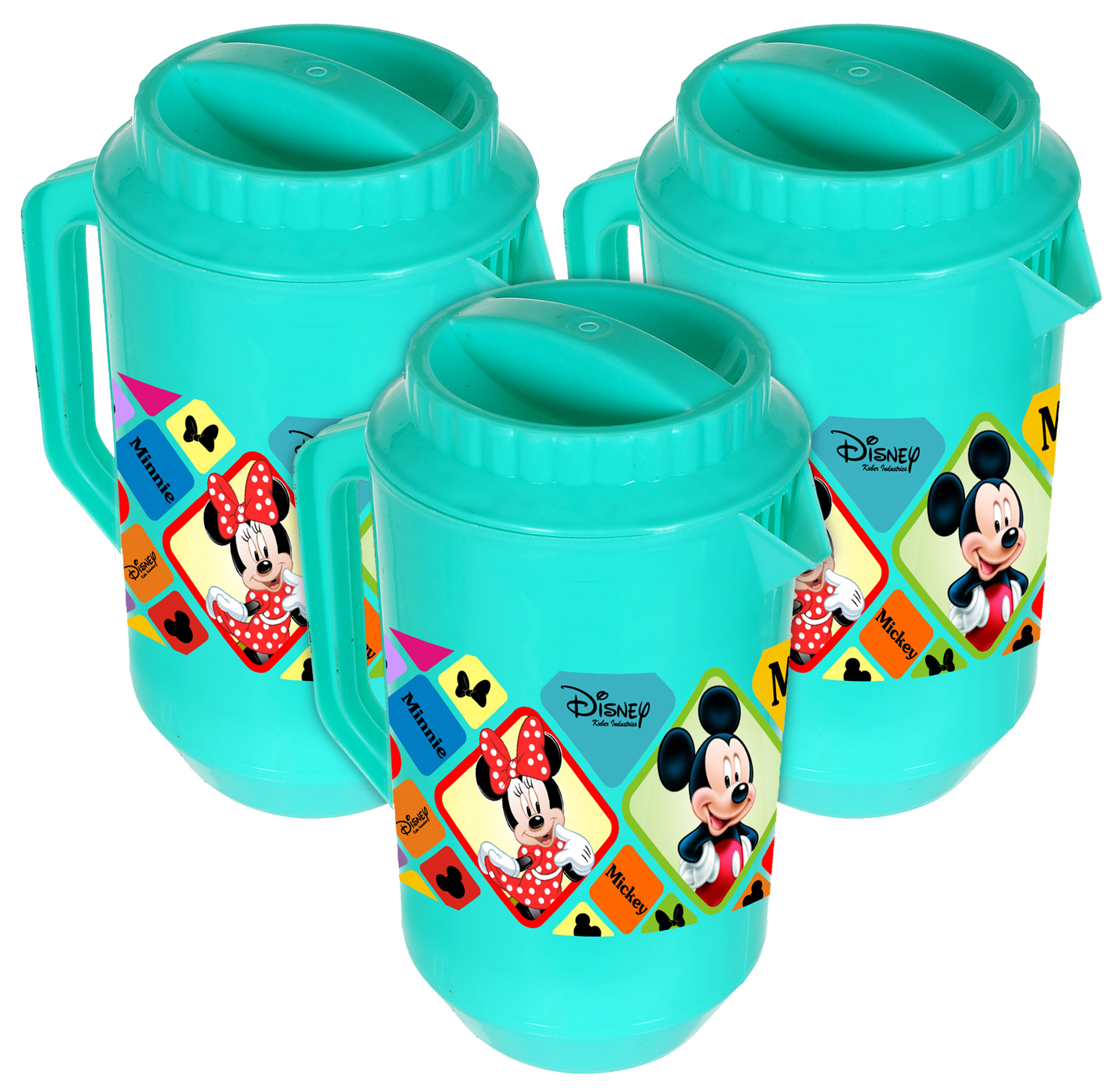 Kuber Industries Disney Mickey Minnie Print Unbreakable Multipurpose Plastic Water & Juice Jug With Lid,2 Ltr (Green)