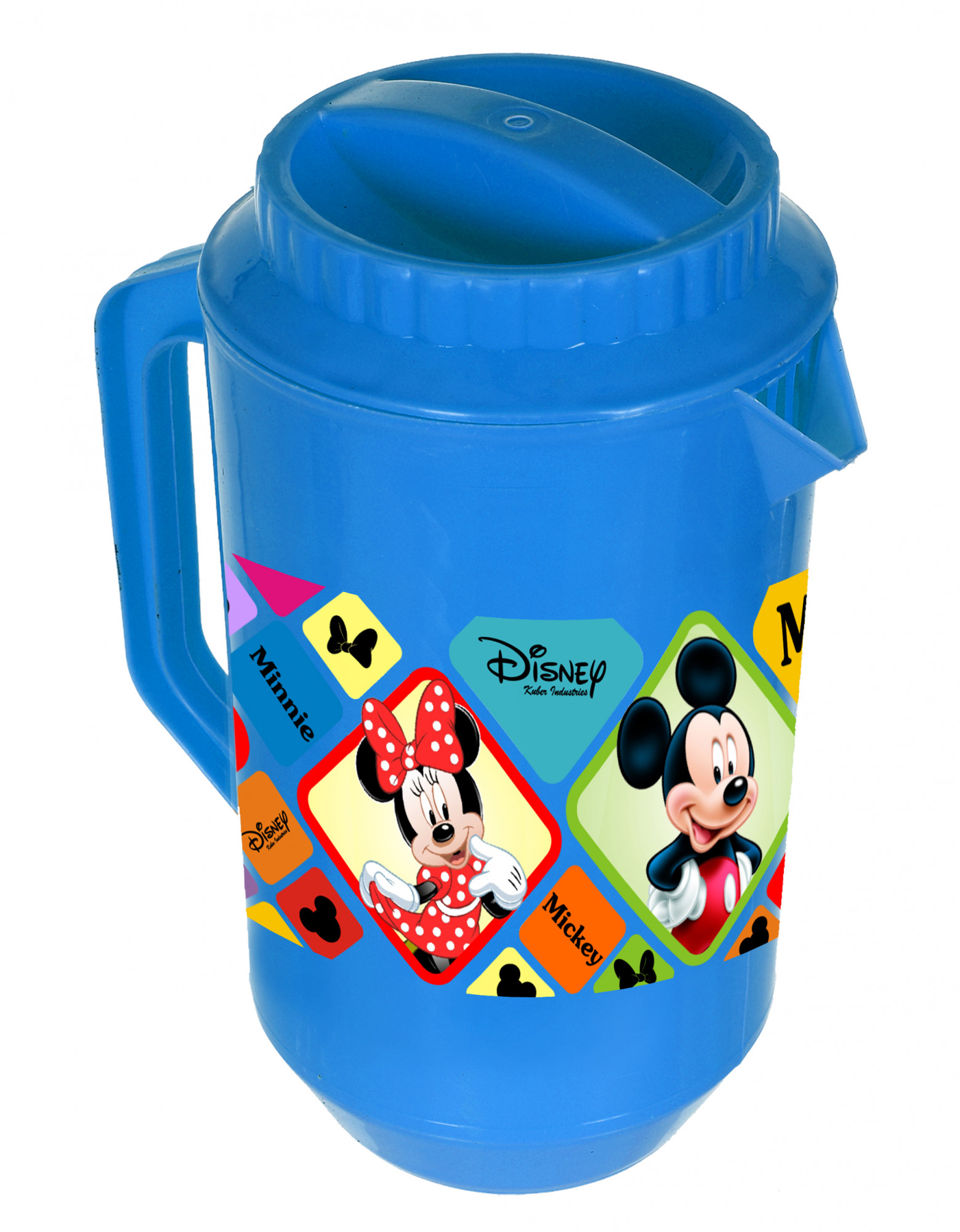 Kuber Industries Disney Mickey Minnie Print Unbreakable Multipurpose Plastic Water & Juice Jug With Lid,2 Ltr (Set Of 2, Cream & Blue)