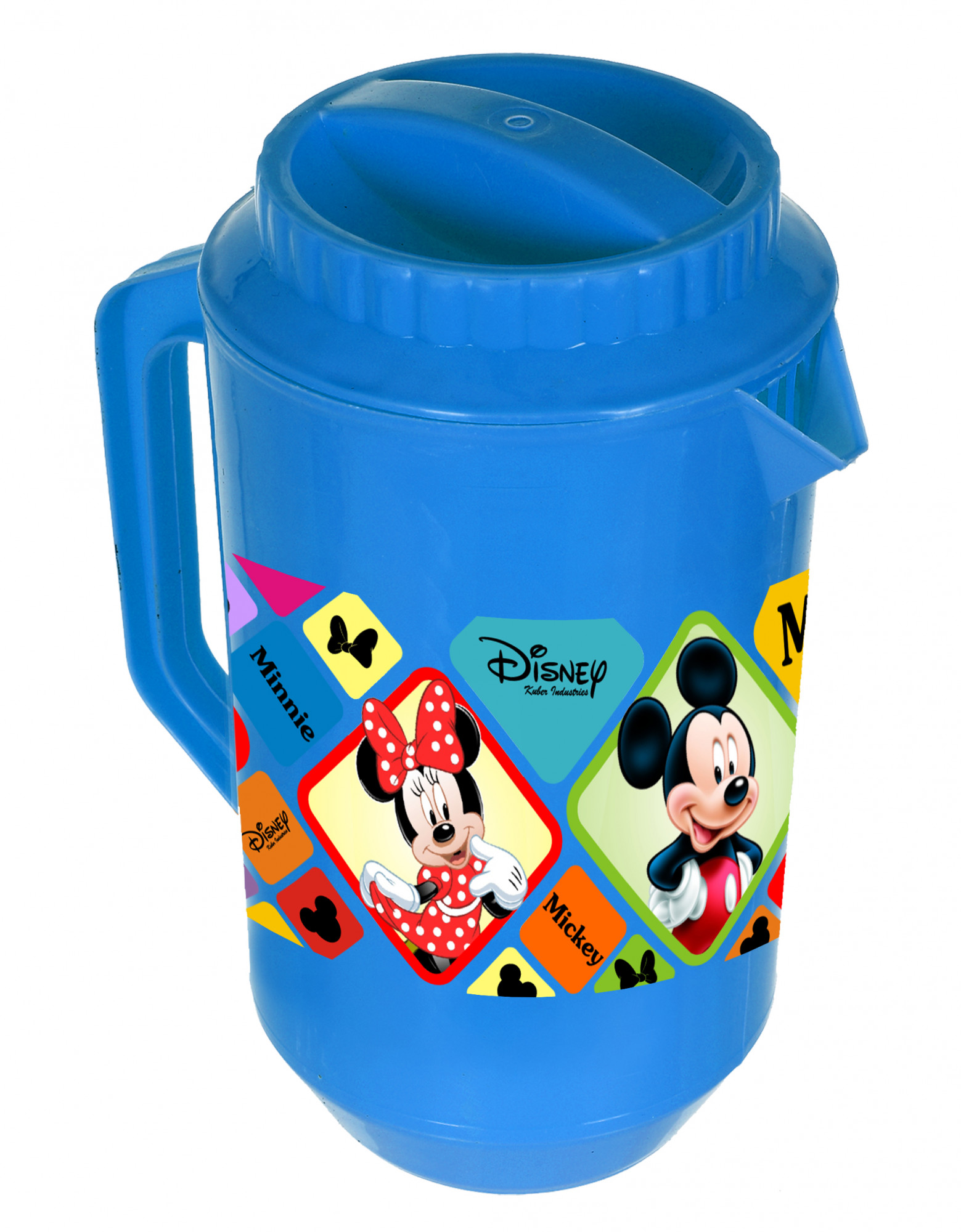 Kuber Industries Disney Mickey Minnie Print Unbreakable Multipurpose Plastic Water & Juice Jug With Lid,2 Ltr (Set Of 2, Blue & White)