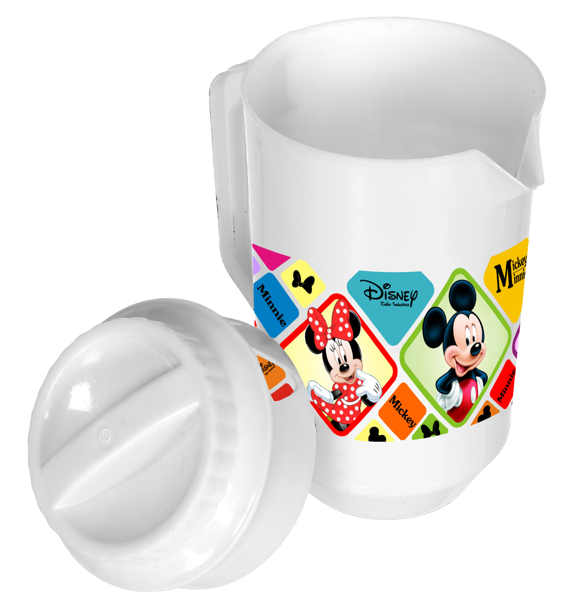 Kuber Industries Disney Mickey Minnie Print Unbreakable Multipurpose Plastic Water & Juice Jug With Lid,2 Ltr (Set Of 2, Black & White)