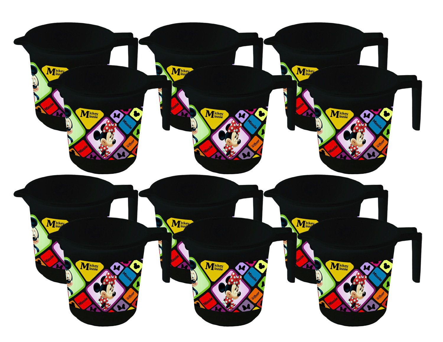 Kuber Industries Disney Mickey Minnie Print Unbreakable Strong Plastic Bathroom Mug,500 ML (Black) -HS_35_KUBMART17555