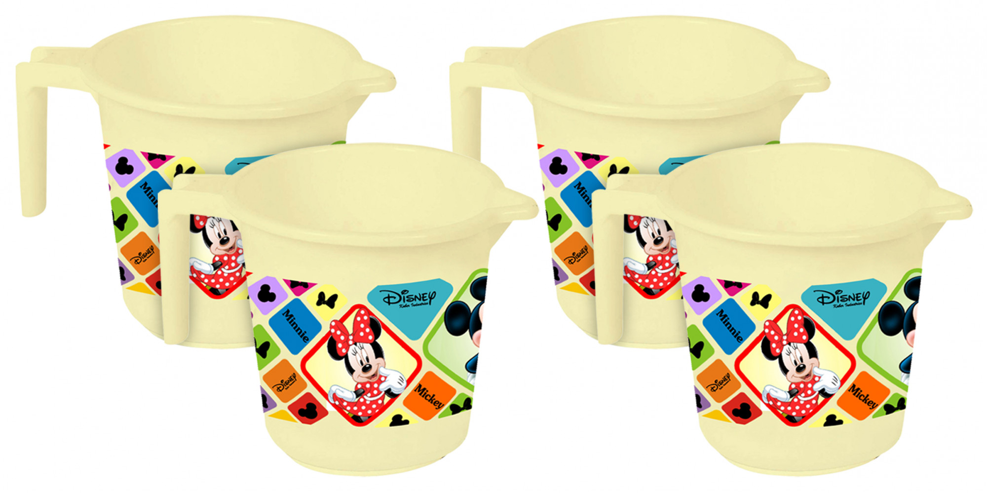 Kuber Industries Disney Mickey Minnie Print Unbreakable Strong Plastic Bathroom Mug,500 ML (Cream) -HS_35_KUBMART17539