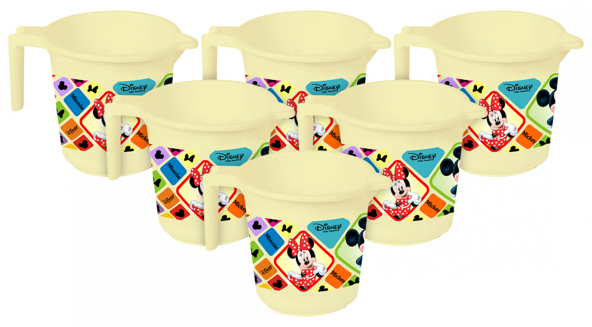 Kuber Industries Disney Mickey Minnie Print Unbreakable Strong Plastic Bathroom Mug,500 ML (Cream) -HS_35_KUBMART17539