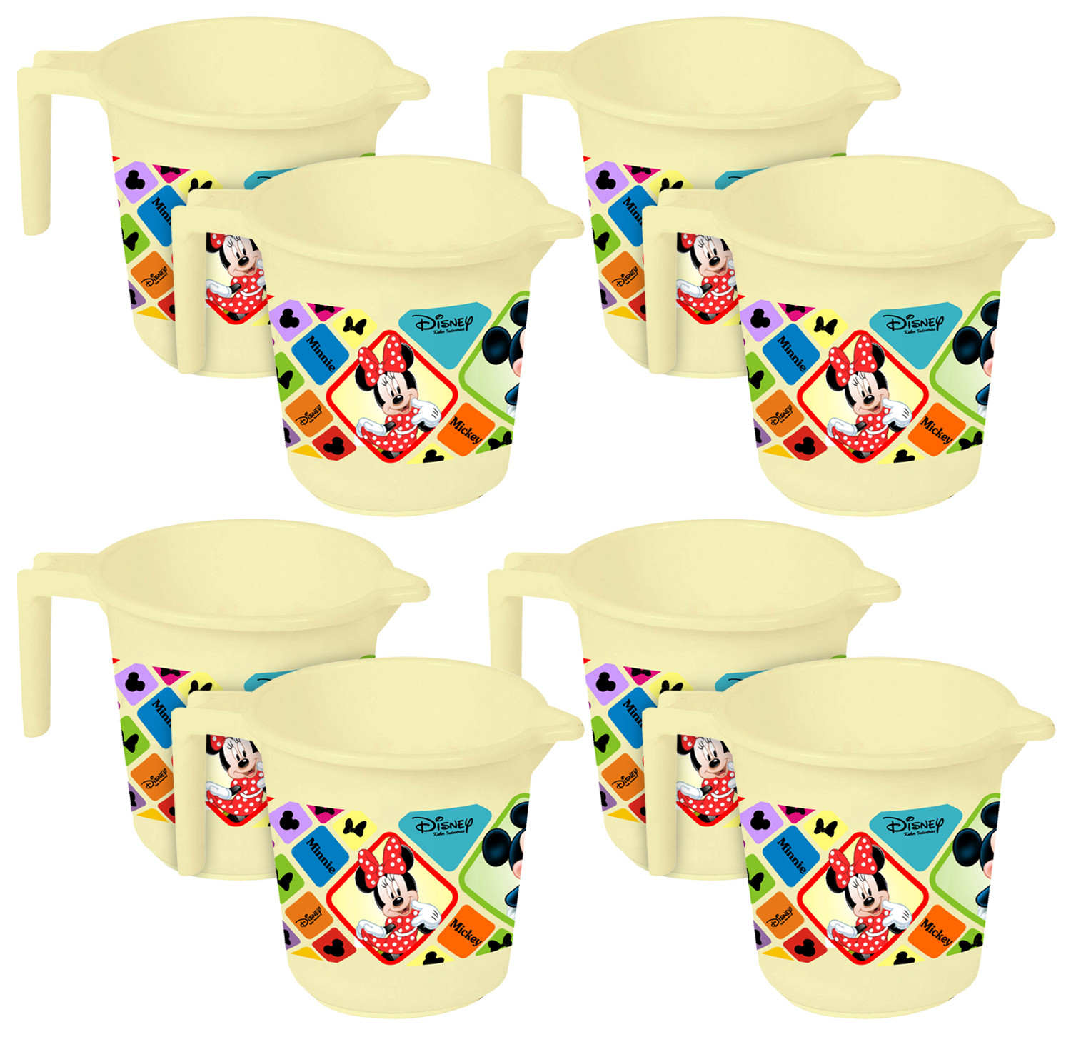 Kuber Industries Disney Mickey Minnie Print Unbreakable Strong Plastic Bathroom Mug,500 ML (Cream) -HS_35_KUBMART17539