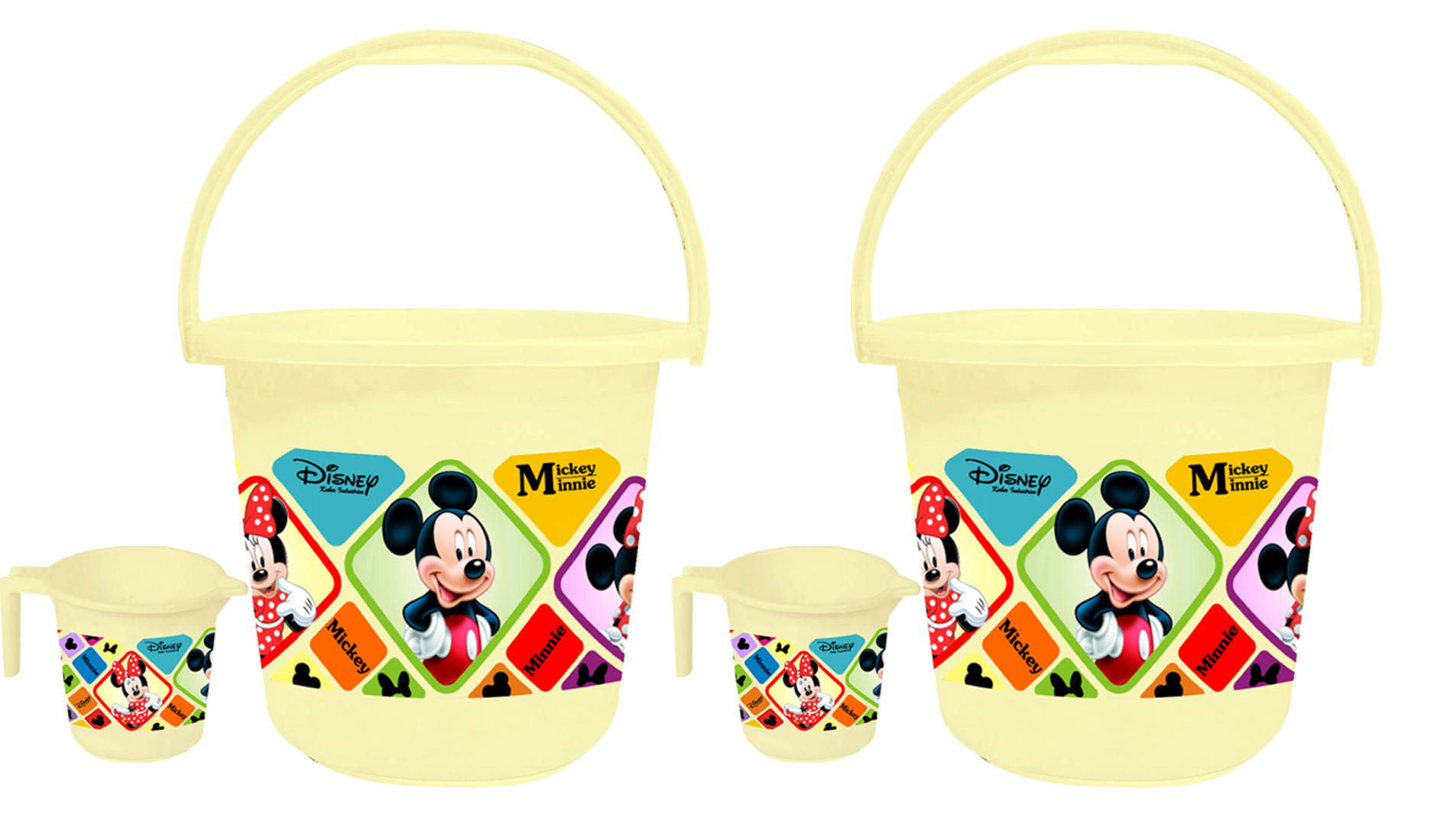 Kuber Industries Disney Mickey Minnie Print Unbreakable Virgin Plastic Bathroom Bucket With Mug Set- Cream, (16 LTR Bucket & 500 ML Mug) -HS_35_KUBMART17925