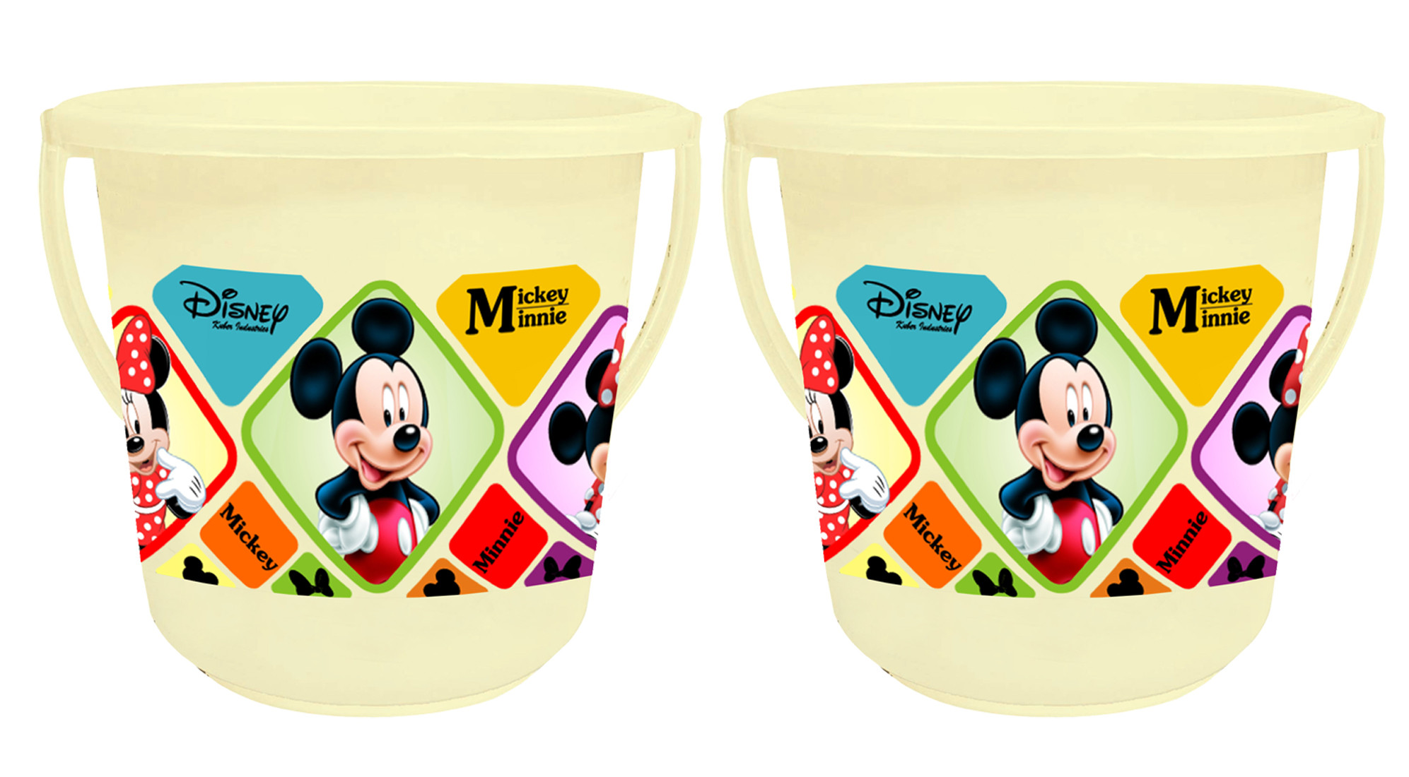 Kuber Industries Disney Mickey Minnie Print Unbreakable Virgin Plastic Strong Bathroom Bucket ,16 LTR (Cream) -HS_35_KUBMART17823