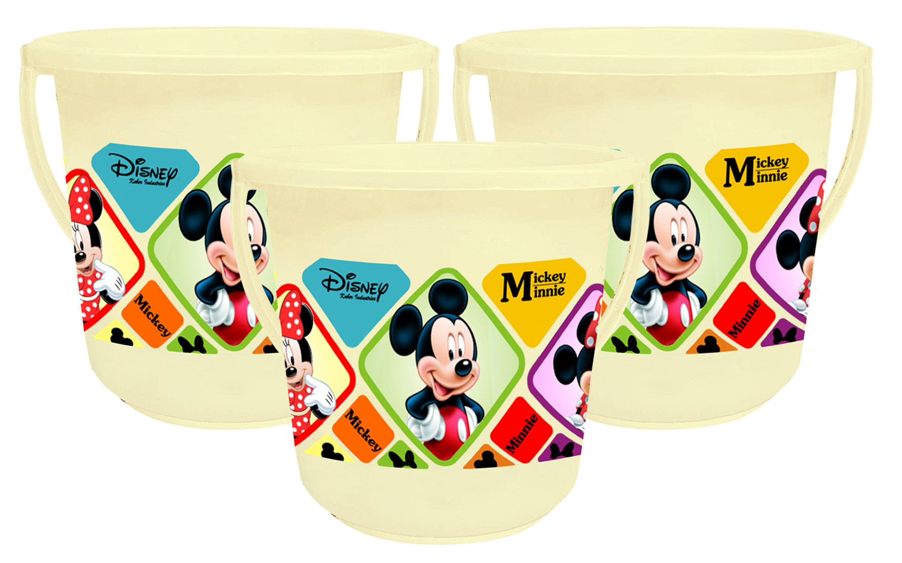 Kuber Industries Disney Mickey Minnie Print Unbreakable Virgin Plastic Strong Bathroom Bucket ,16 LTR (Cream) -HS_35_KUBMART17823