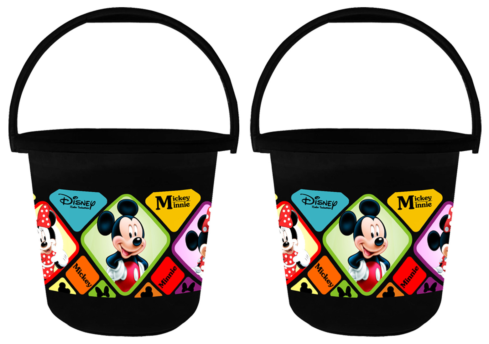 Kuber Industries Disney Mickey Minnie Print Unbreakable Virgin Plastic Strong Bathroom Bucket ,16 LTR (Black) -HS_35_KUBMART17835