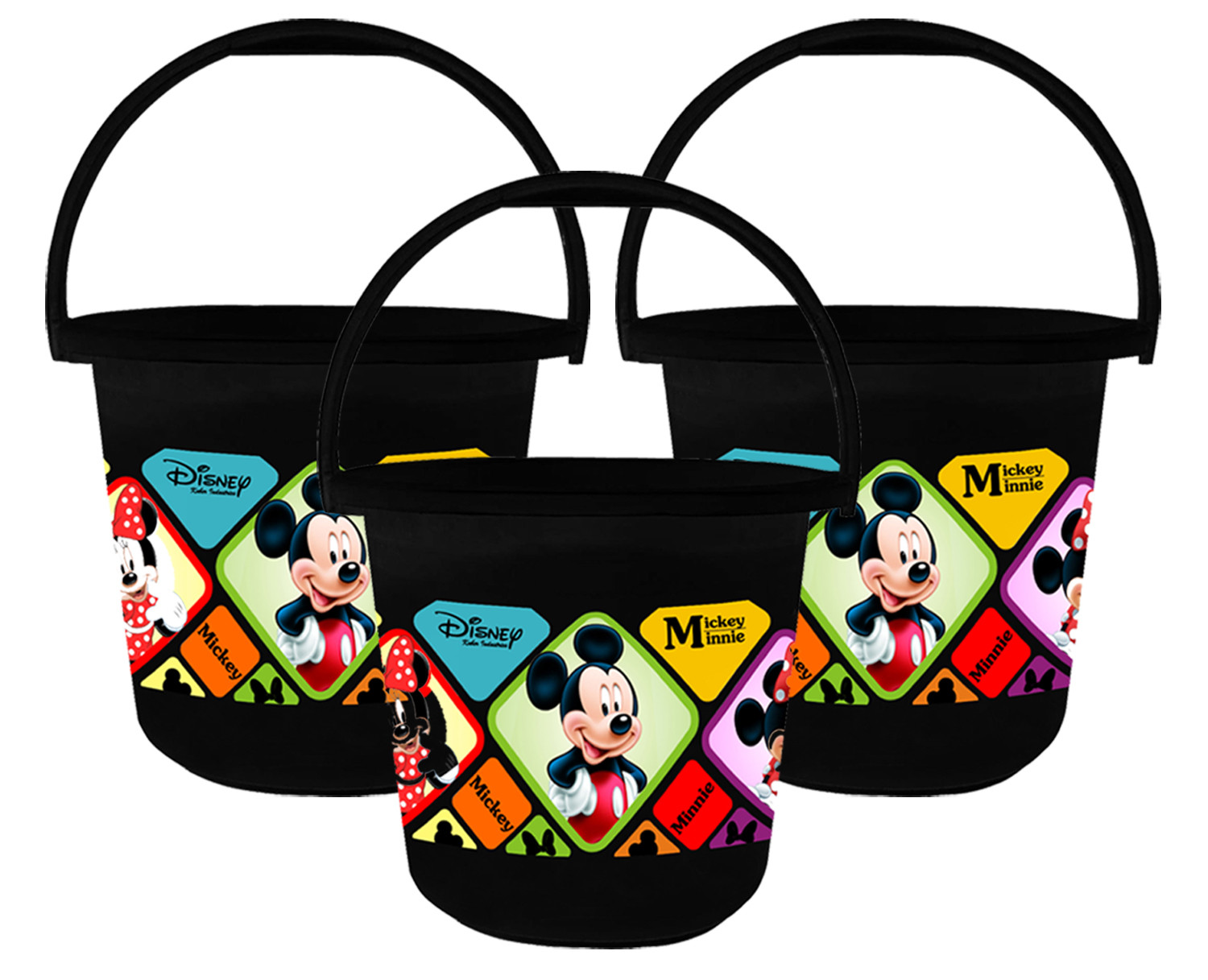 Kuber Industries Disney Mickey Minnie Print Unbreakable Virgin Plastic Strong Bathroom Bucket ,16 LTR (Black) -HS_35_KUBMART17835