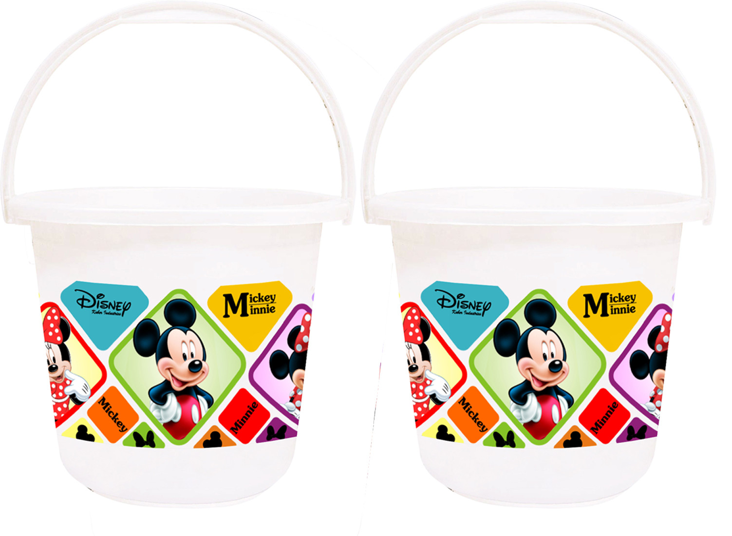 Kuber Industries Disney Mickey Minnie Print Unbreakable Virgin Plastic Strong Bathroom Bucket ,16 LTR (White) -HS_35_KUBMART17841