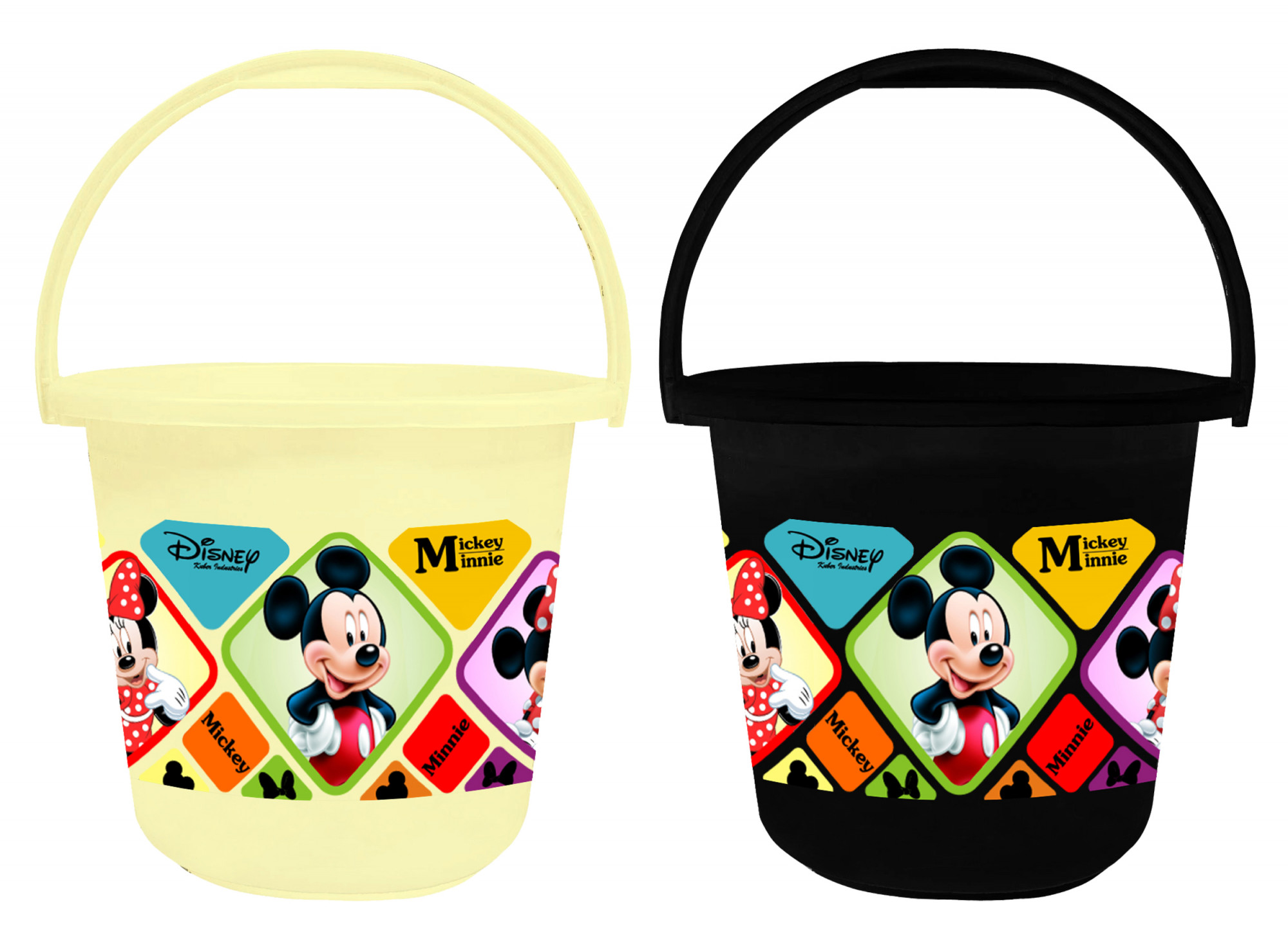 Kuber Industries Disney Mickey Minnie Print Unbreakable Virgin Plastic Strong Bathroom Bucket ,16 LTR (Cream & Black)-Pack of 2 -HS_35_KUBMART17857
