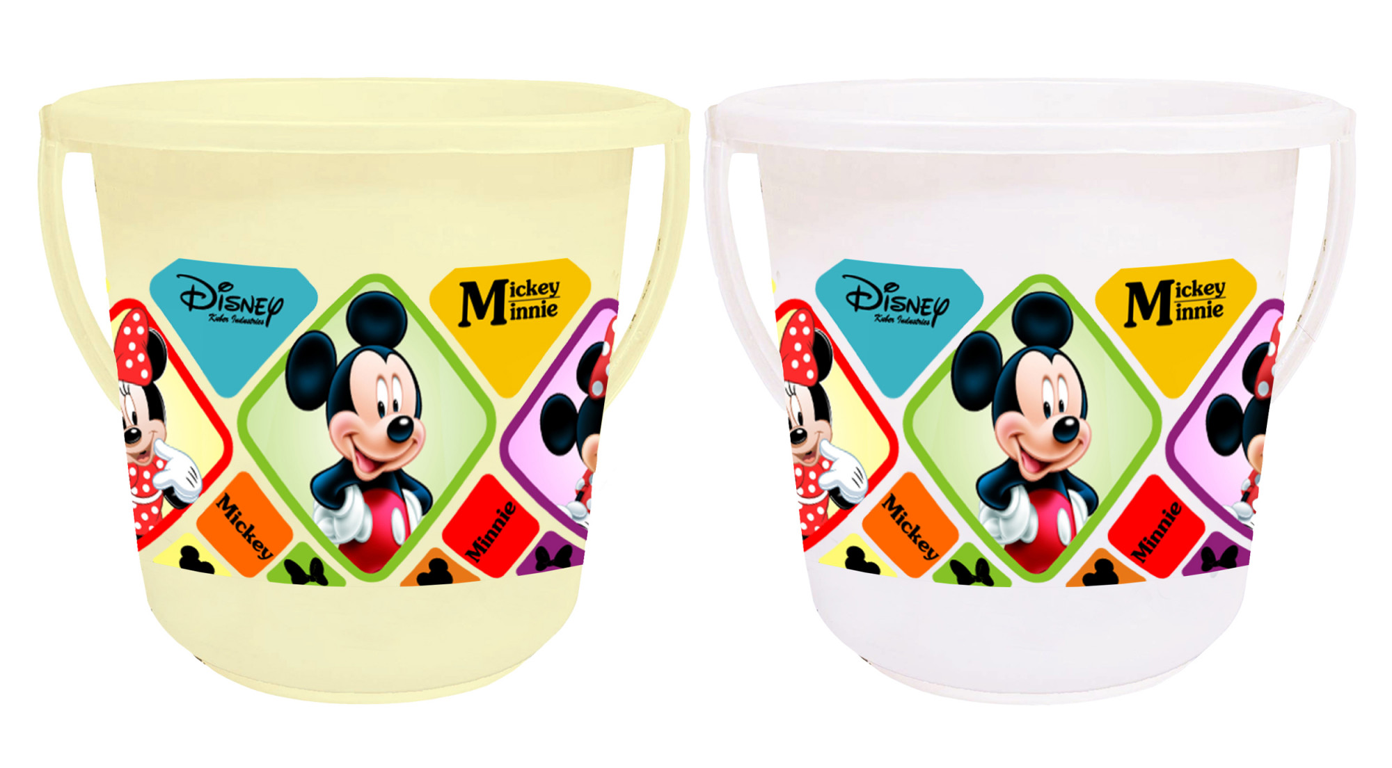 Kuber Industries Disney Mickey Minnie Print Unbreakable Virgin Plastic Strong Bathroom Bucket ,16 LTR (Cream & White)-Pack of 2 -HS_35_KUBMART17859