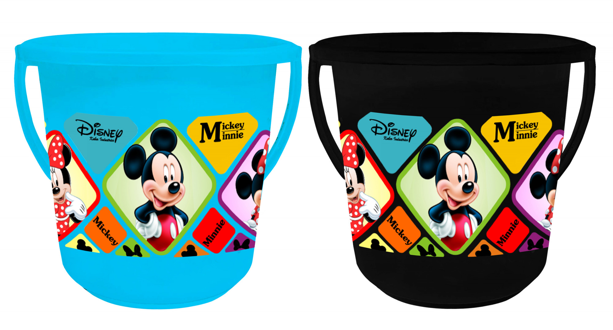 Kuber Industries Disney Mickey Minnie Print Unbreakable Virgin Plastic Strong Bathroom Bucket ,16 LTR (Blue & Black)-Pack of 2 -HS_35_KUBMART17861