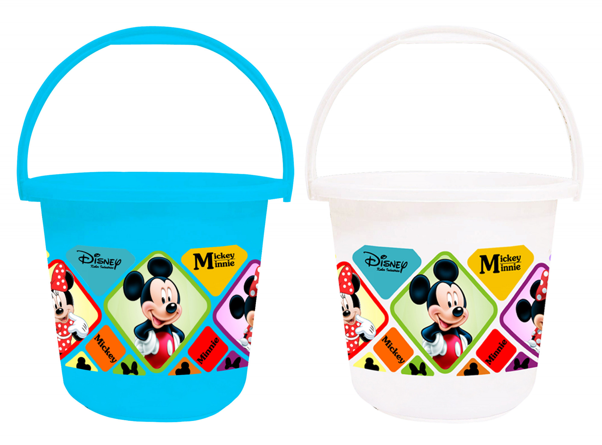 Kuber Industries Disney Mickey Minnie Print Unbreakable Virgin Plastic Strong Bathroom Bucket ,16 LTR (Blue & White)-Pack of 2 -HS_35_KUBMART17863