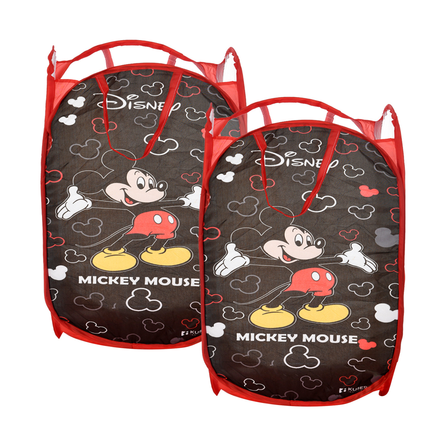 Kuber Industries Disney Mickey Mouse Laundry Basket | Net Foldable Laundry | Nylon Storage Basket with Handle | Clothes Basket for Home | Toy Storage | Black