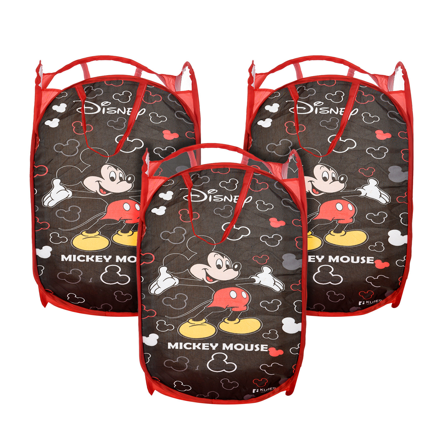 Kuber Industries Disney Mickey Mouse Laundry Basket | Net Foldable Laundry | Nylon Storage Basket with Handle | Clothes Basket for Home | Toy Storage | Black