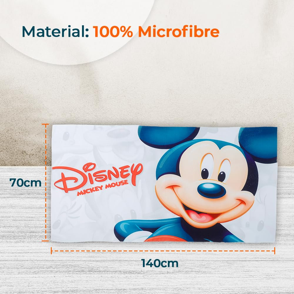 Kuber Industries Disney Mickey Mouse Microfiber Soft Kids Bath Towel (White)