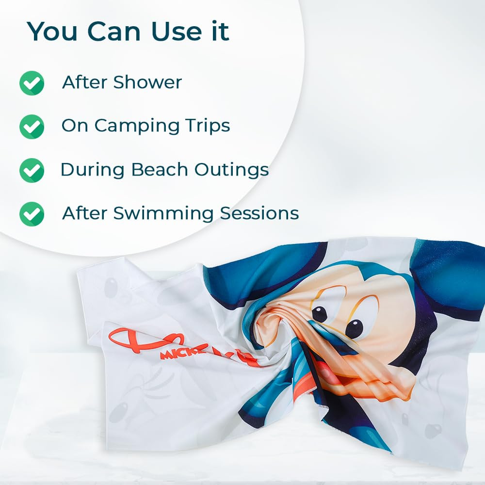 Kuber Industries Disney Mickey Mouse Microfiber Soft Kids Bath Towel (White)