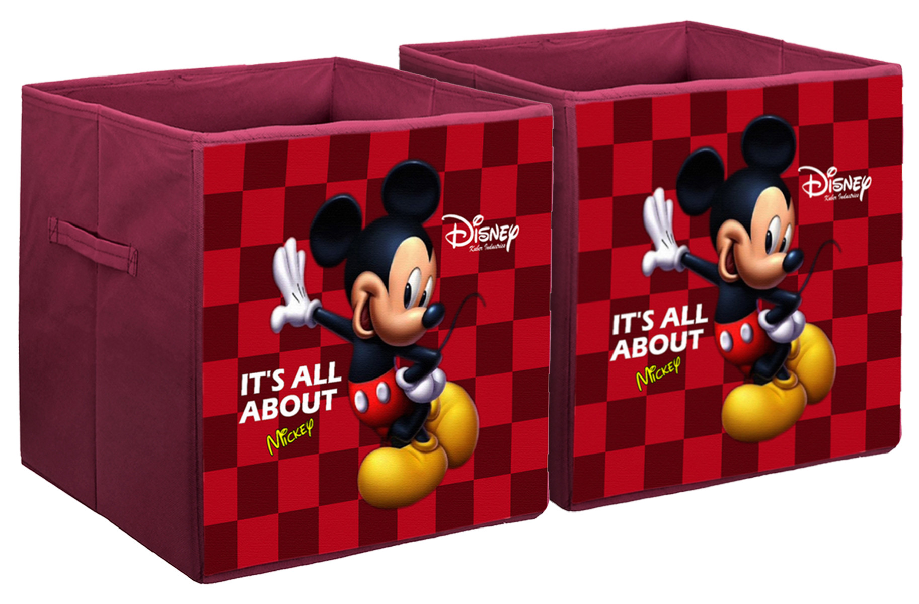 Kuber Industries Disney Mickey Mouse Print Non Woven Fabric Foldable Large Size Cloth Storage Box Toy,Books Wardrobe Organiser Cube With Handle (Maroon)