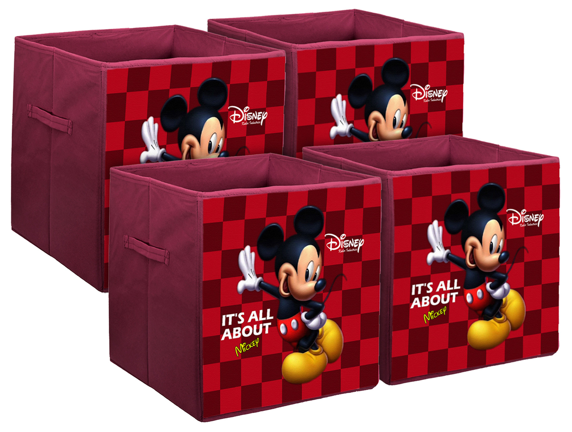 Kuber Industries Disney Mickey Mouse Print Non Woven Fabric Foldable Large Size Cloth Storage Box Toy,Books Wardrobe Organiser Cube With Handle (Maroon)