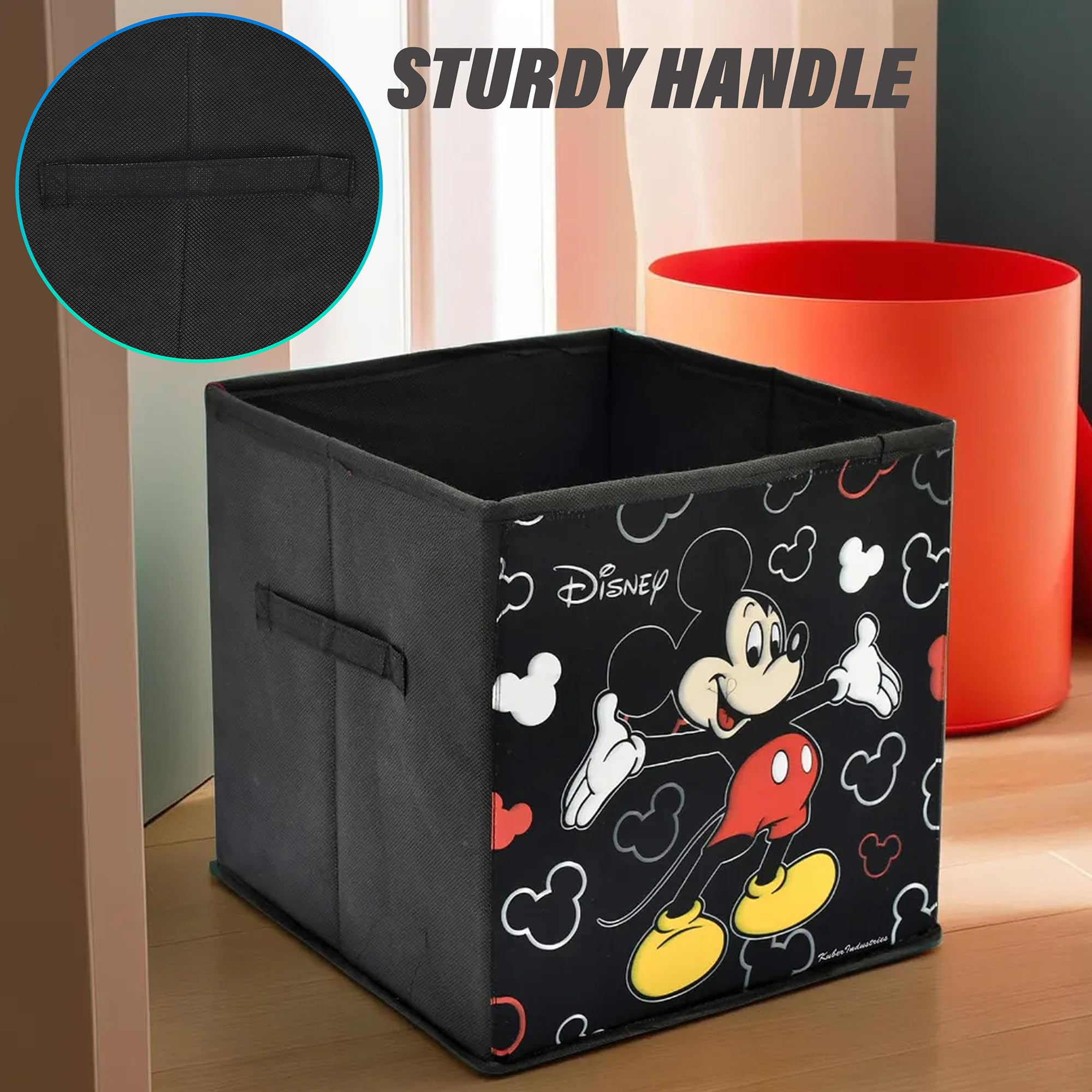 Kuber Industries Disney Mickey Mouse Print Non Woven Fabric Foldable Large Size Storage Cube ToyBooksShoes Storage Box With Handle Black