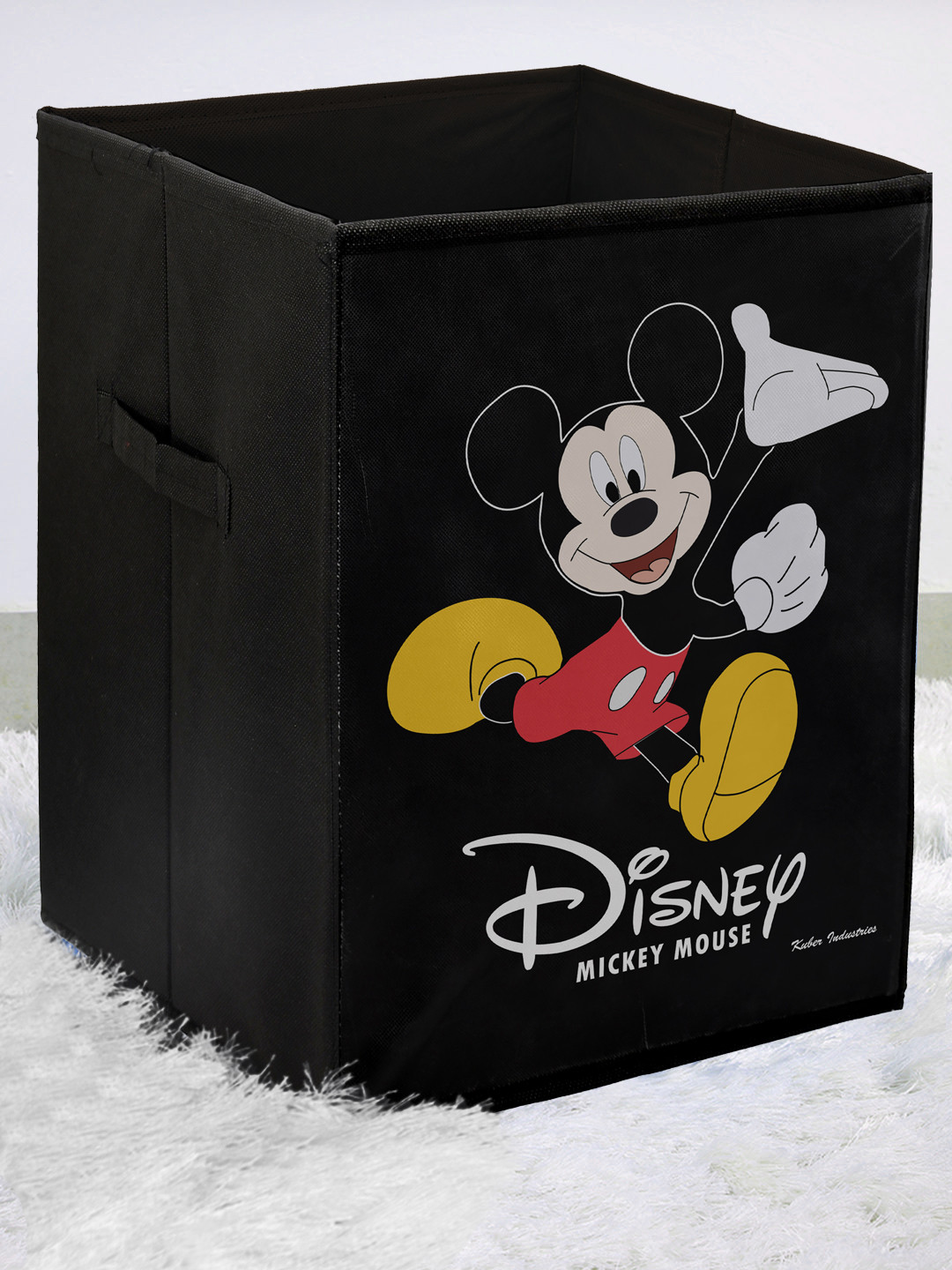Kuber Industries Disney Mickey Mouse Print Non Woven Fabric Foldable Laundry Basket , Toy Storage Basket, Cloth Storage Basket With Handles (Black)-KUBMART1190