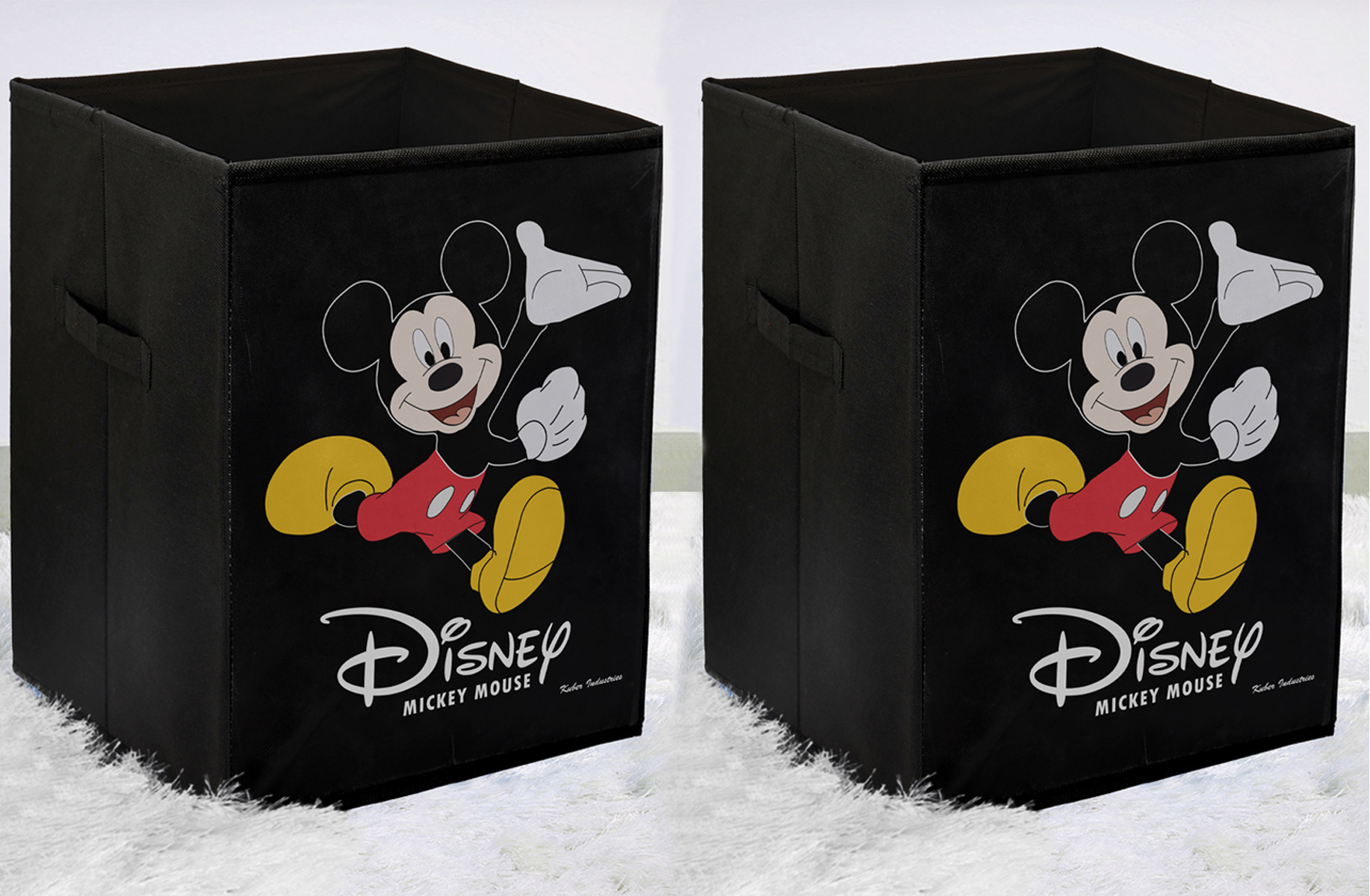 Kuber Industries Disney Mickey Mouse Print Non Woven Fabric Foldable Laundry Basket , Toy Storage Basket, Cloth Storage Basket With Handles (Black)-KUBMART1190
