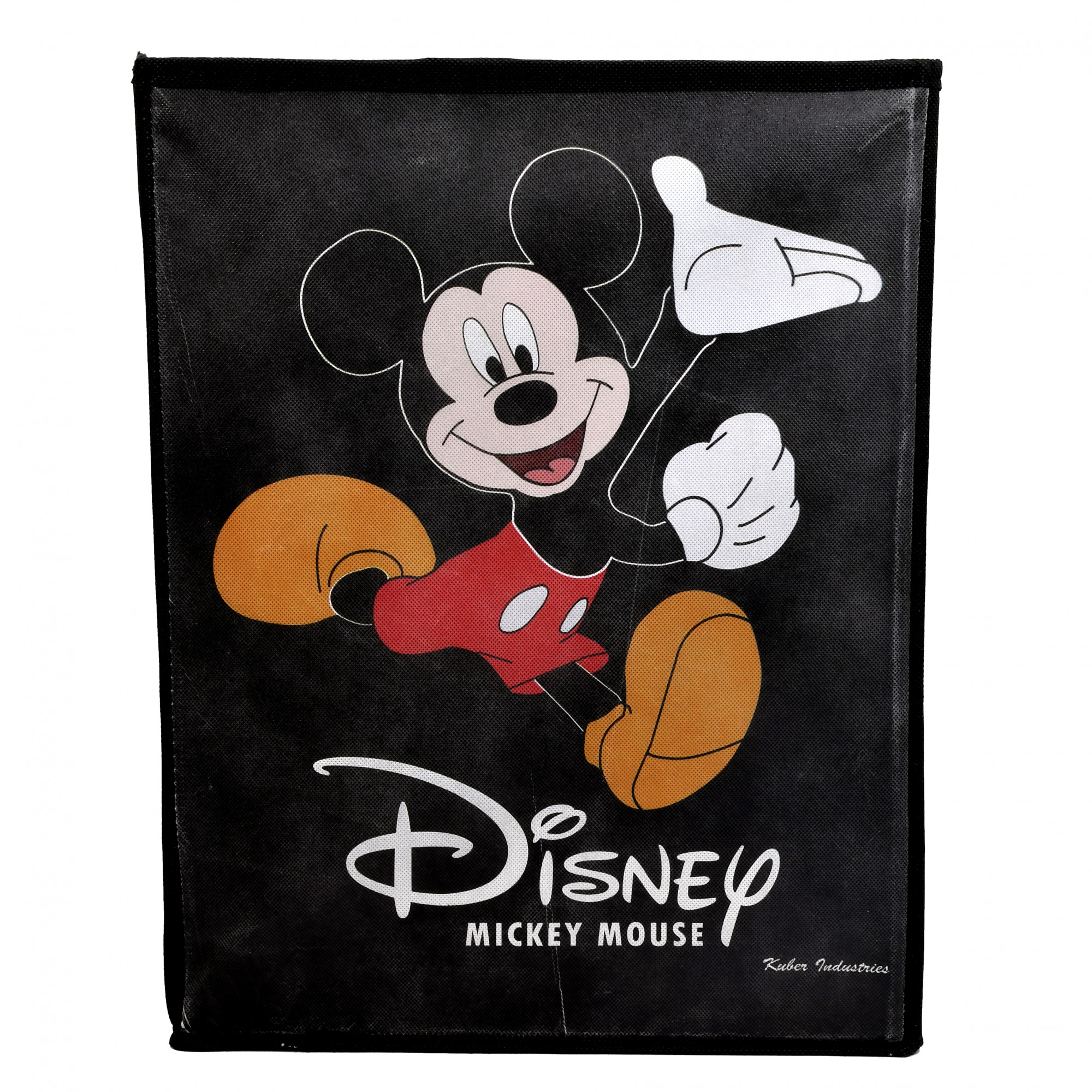 Kuber Industries Disney Mickey Mouse Print Non Woven Fabric Foldable Laundry Basket , Toy Storage Basket, Cloth Storage Basket with Lid & Handles (Black)-KUBMART1208