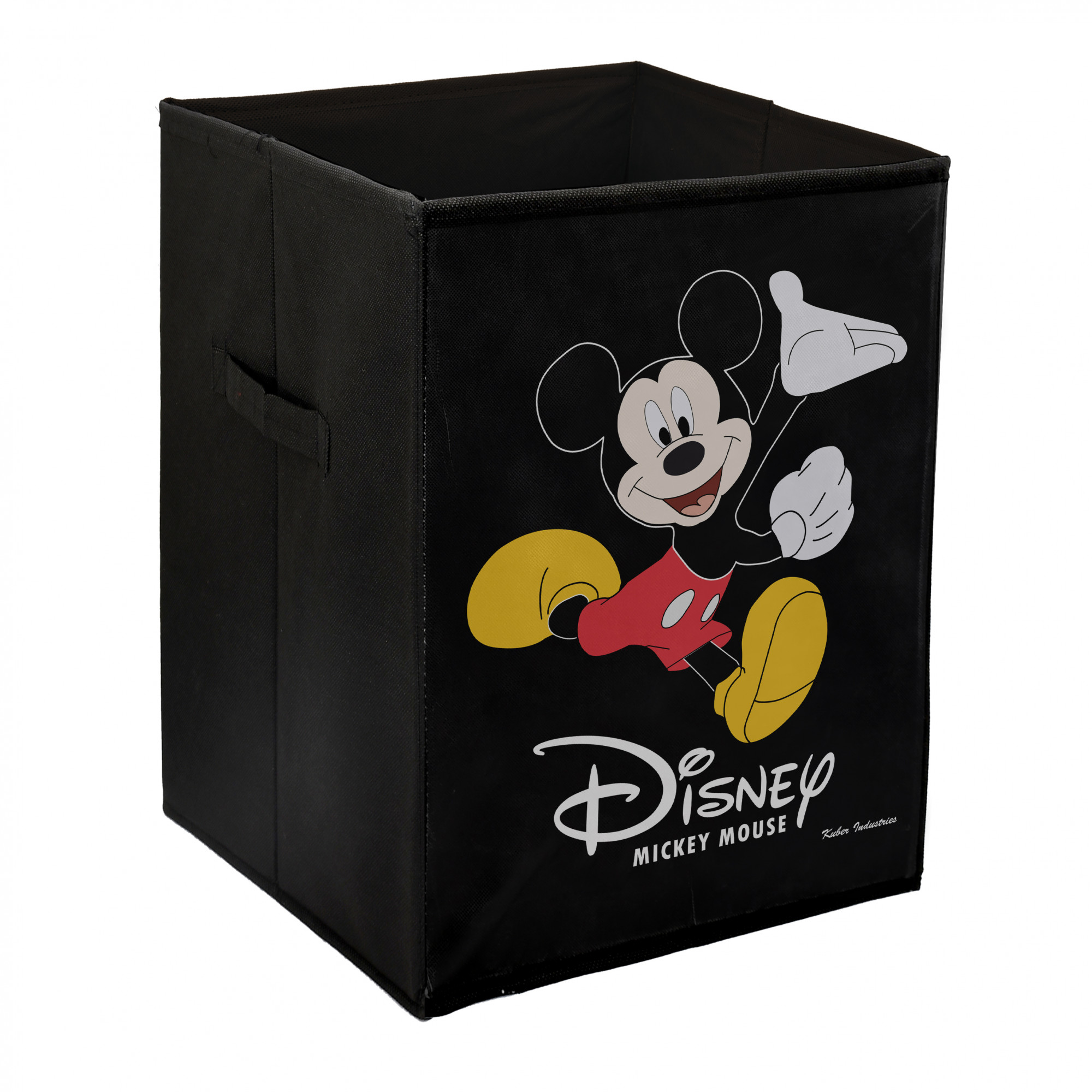 Kuber Industries Disney Mickey Mouse Print Non Woven Fabric Foldable Laundry Basket , Toy Storage Basket, Cloth Storage Basket with Lid & Handles (Black)-KUBMART1208
