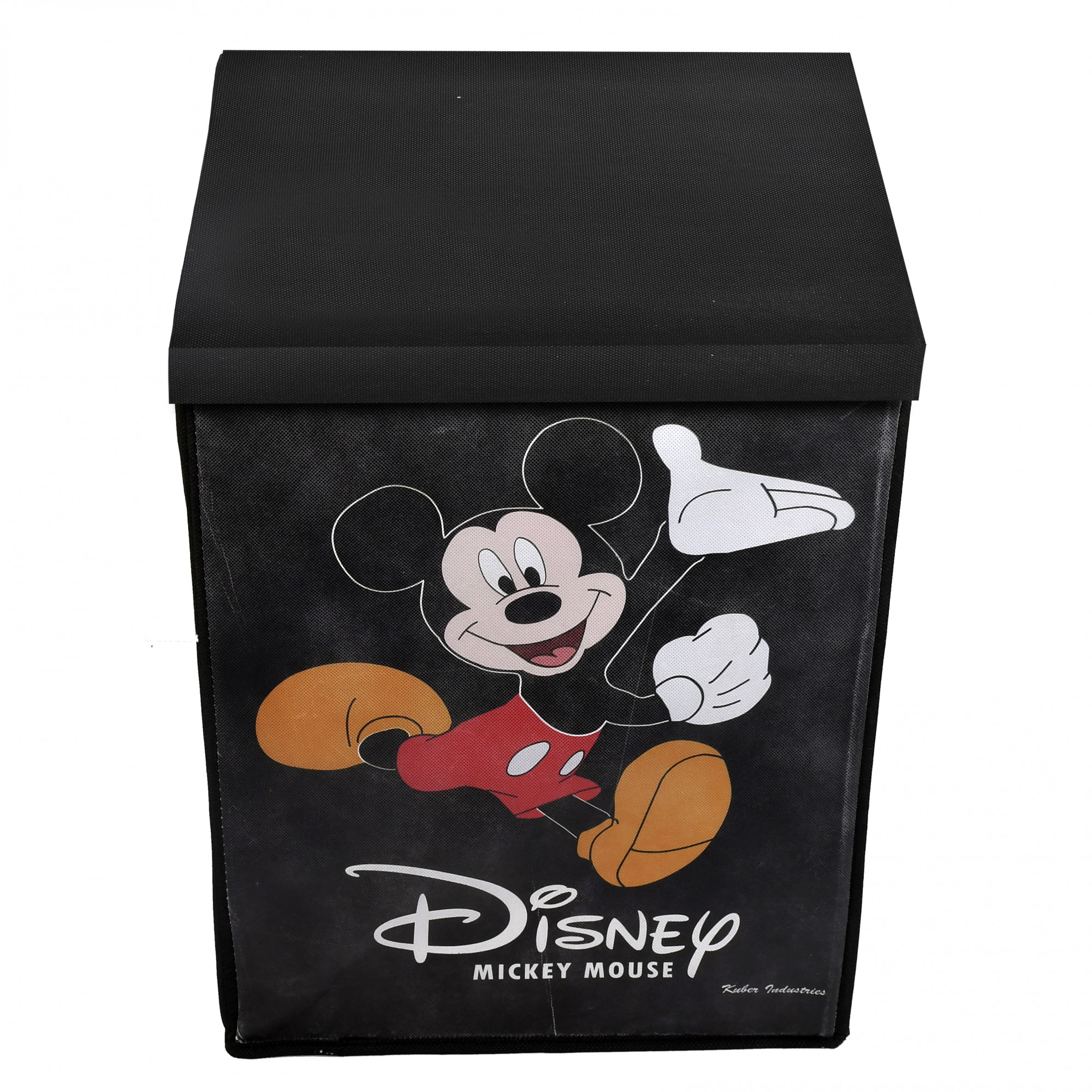 Kuber Industries Disney Mickey Mouse Print Non Woven Fabric Foldable Laundry Basket , Toy Storage Basket, Cloth Storage Basket with Lid & Handles (Black)-KUBMART1208